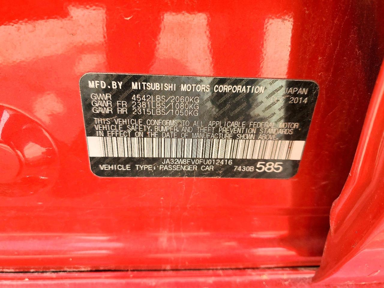 2015 Mitsubishi Lancer Evolution Gsr Red vin: JA32W8FV0FU012416