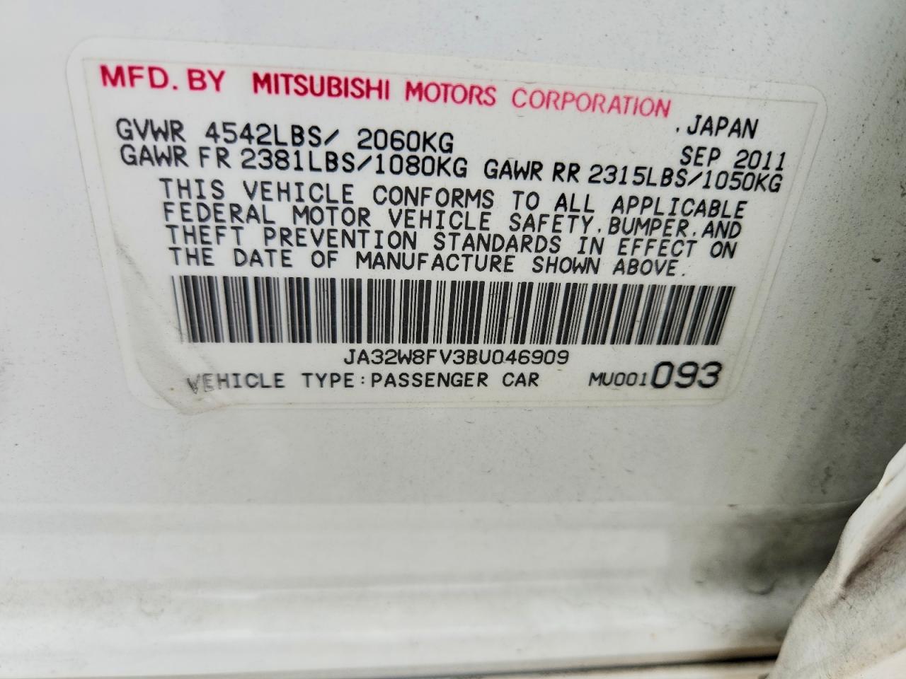 2011 Mitsubishi Lancer Evolution Gsr Белый vin: JA32W8FV3BU046909