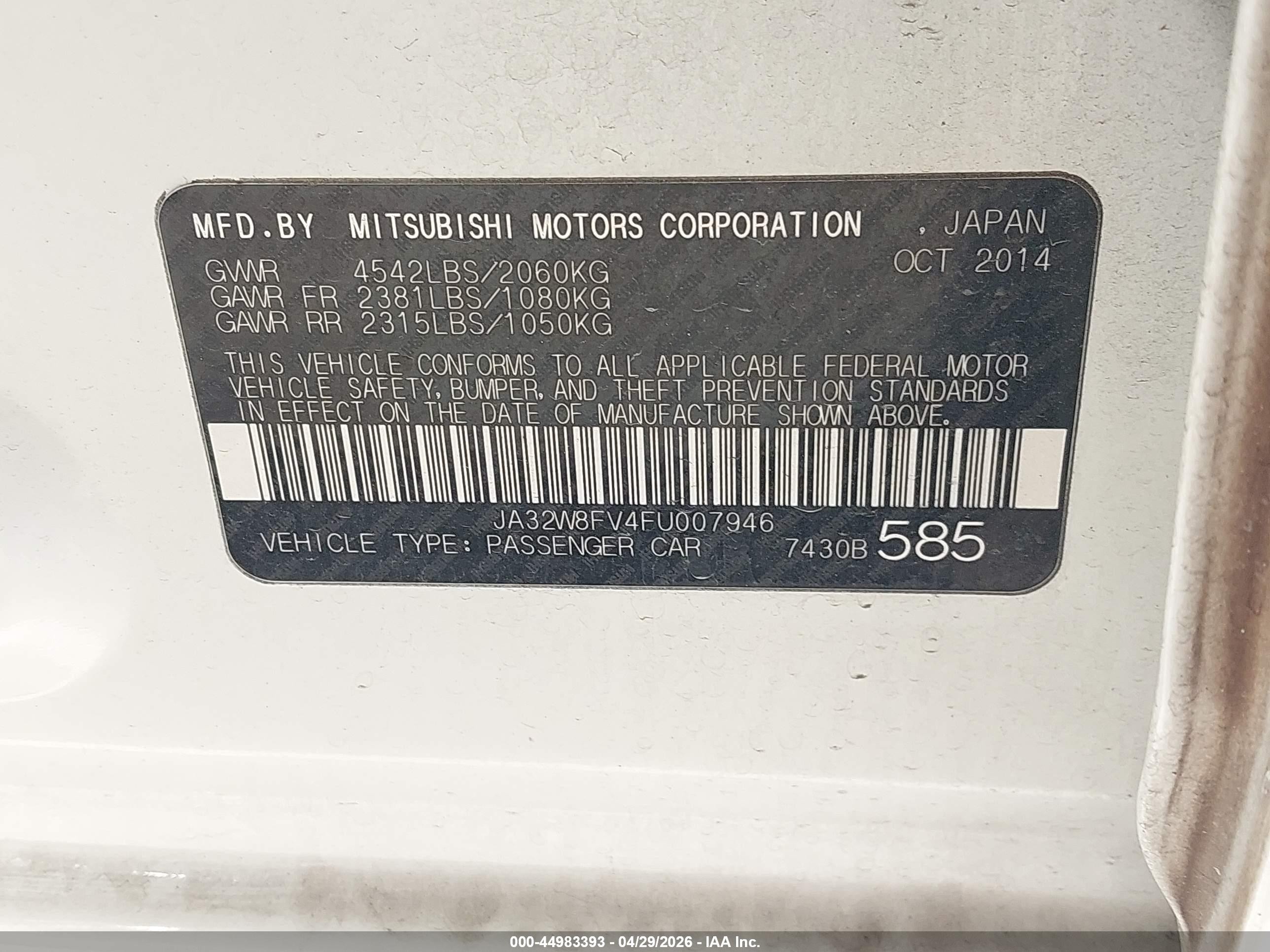 2015 Mitsubishi Lancer Evolution Gsr White vin: JA32W8FV4FU007946
