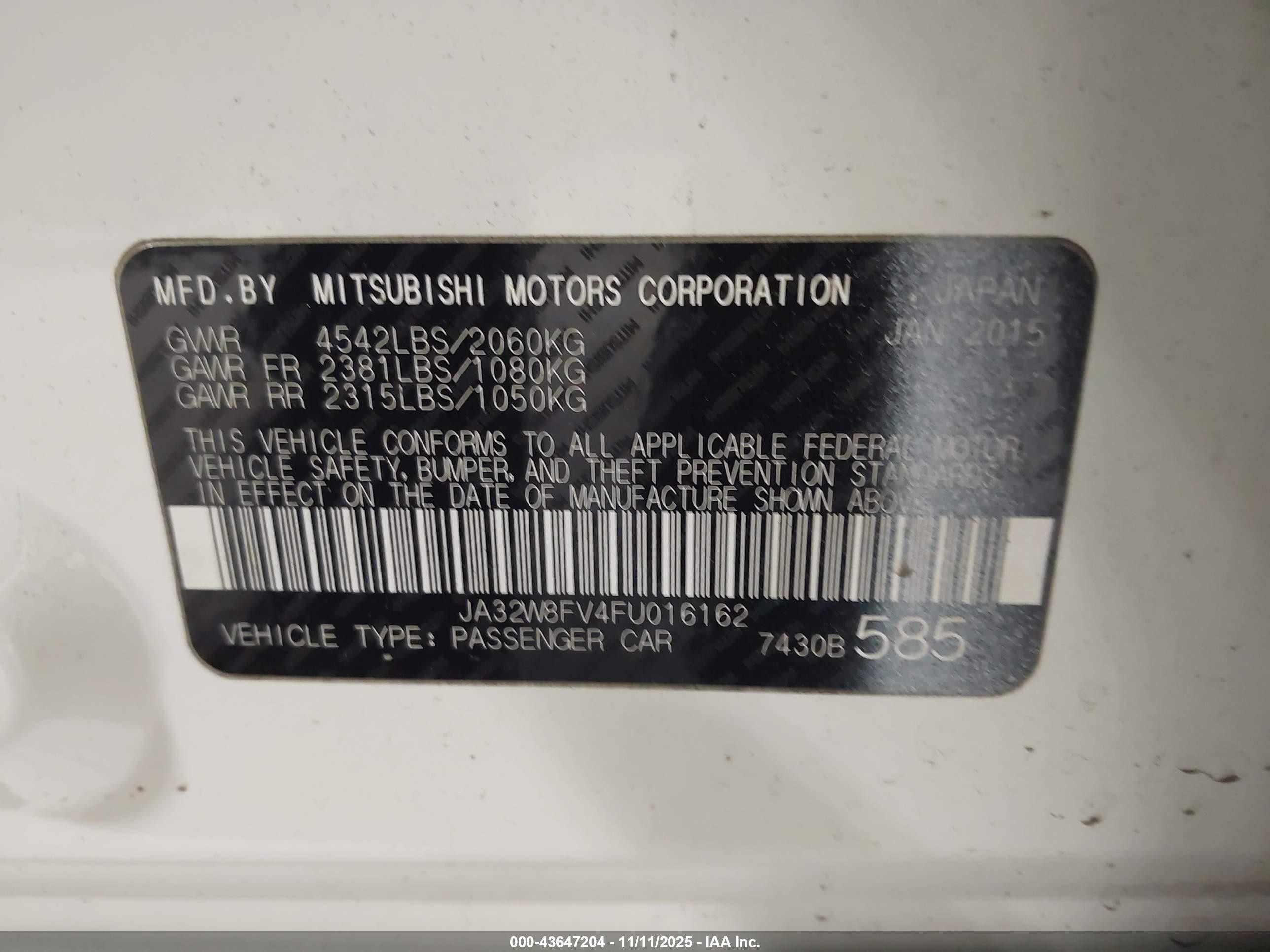 2015 Mitsubishi Lancer Evolution Gsr White vin: JA32W8FV4FU016162