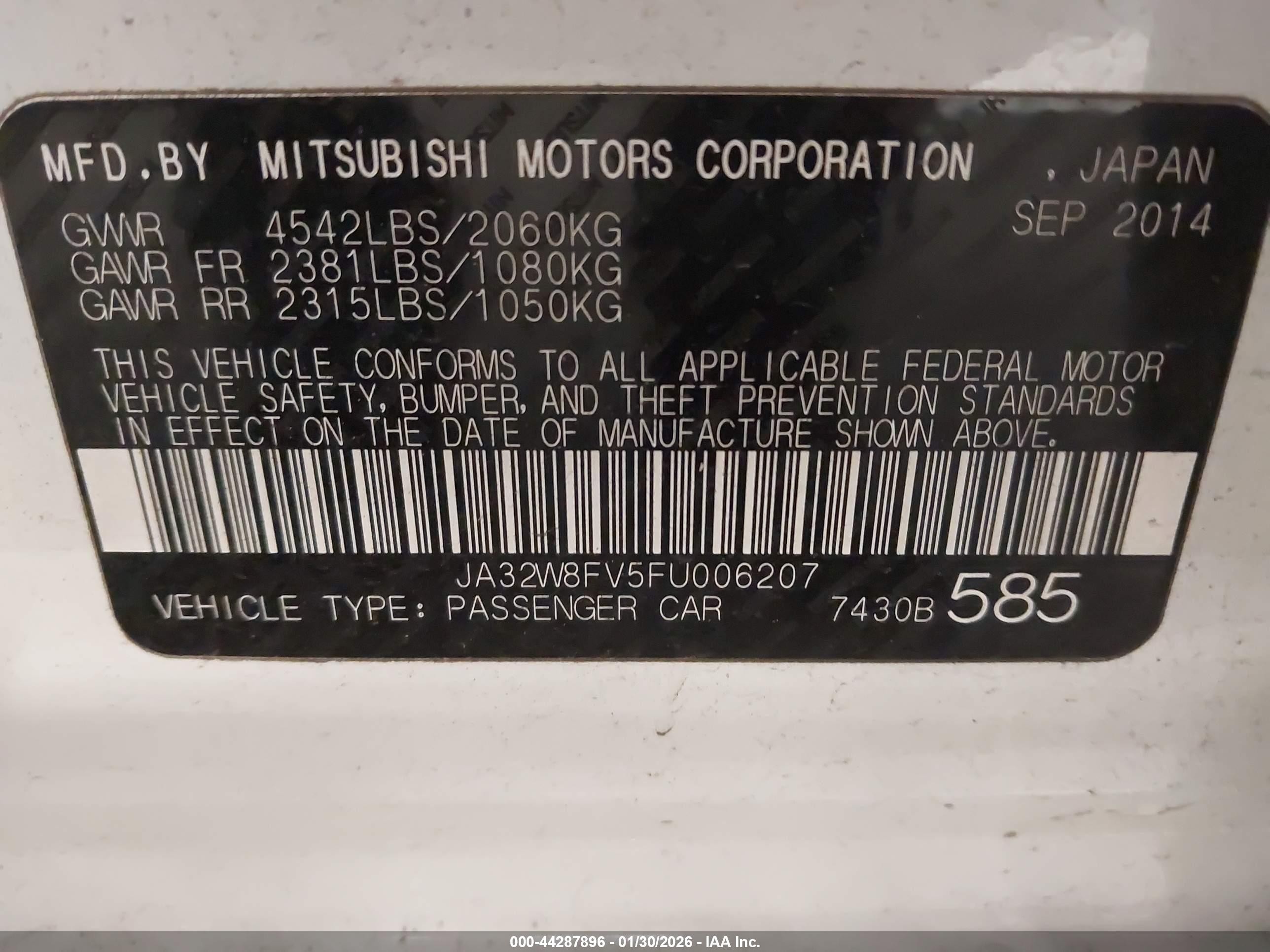 2015 Mitsubishi Lancer Evolution Gsr Белый vin: JA32W8FV5FU006207