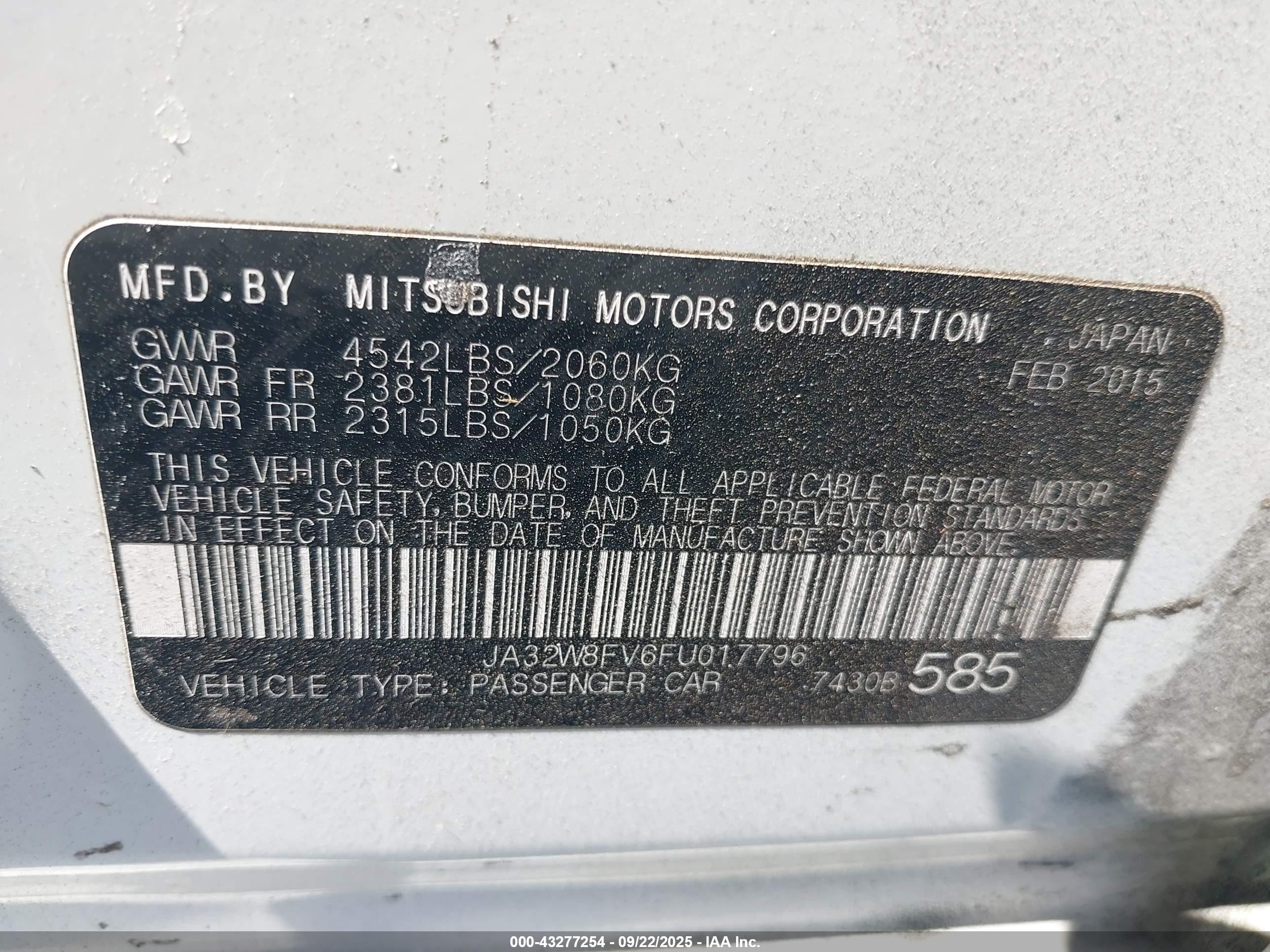 2015 Mitsubishi Lancer Evolution Gsr White vin: JA32W8FV6FU017796