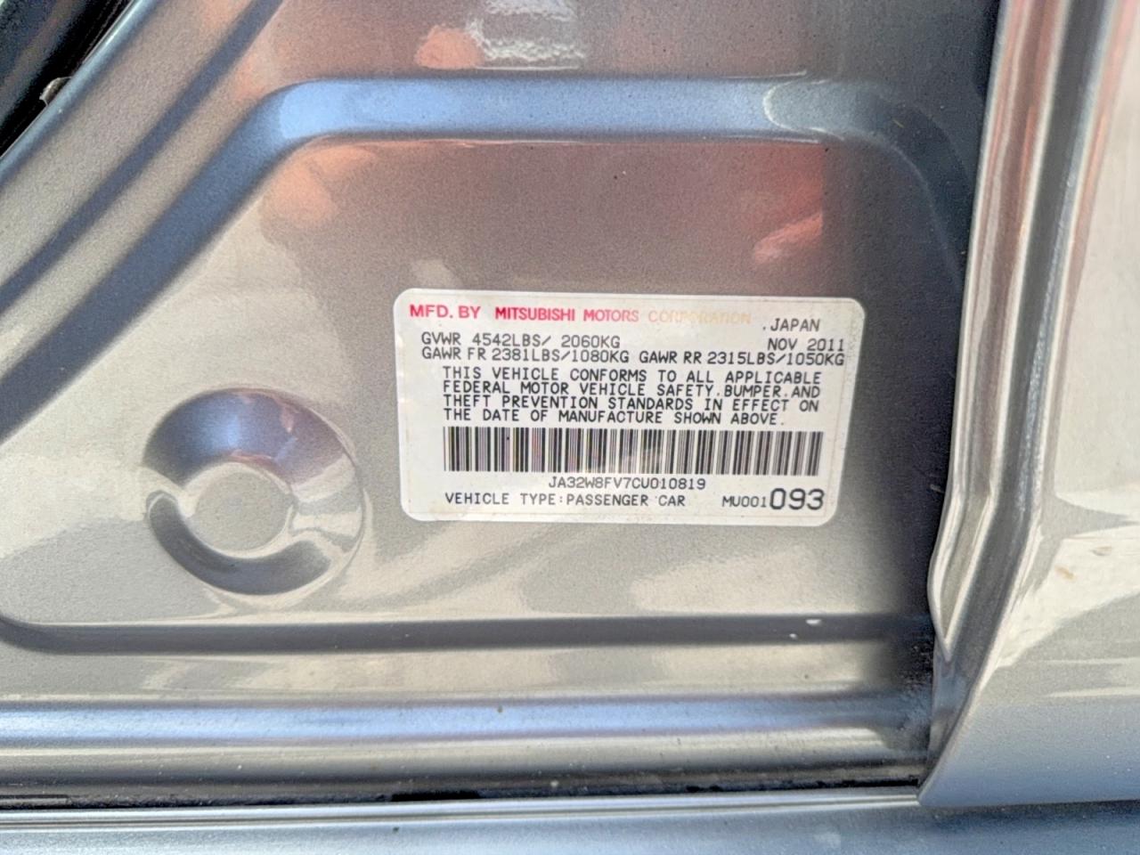2012 Mitsubishi Lancer Evolution Gsr Gray vin: JA32W8FV7CU010819