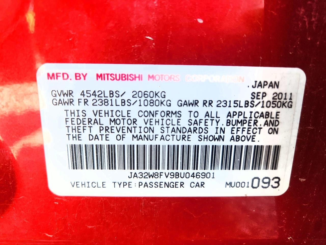 2011 Mitsubishi Lancer Evolution Gsr Red vin: JA32W8FV9BU046901