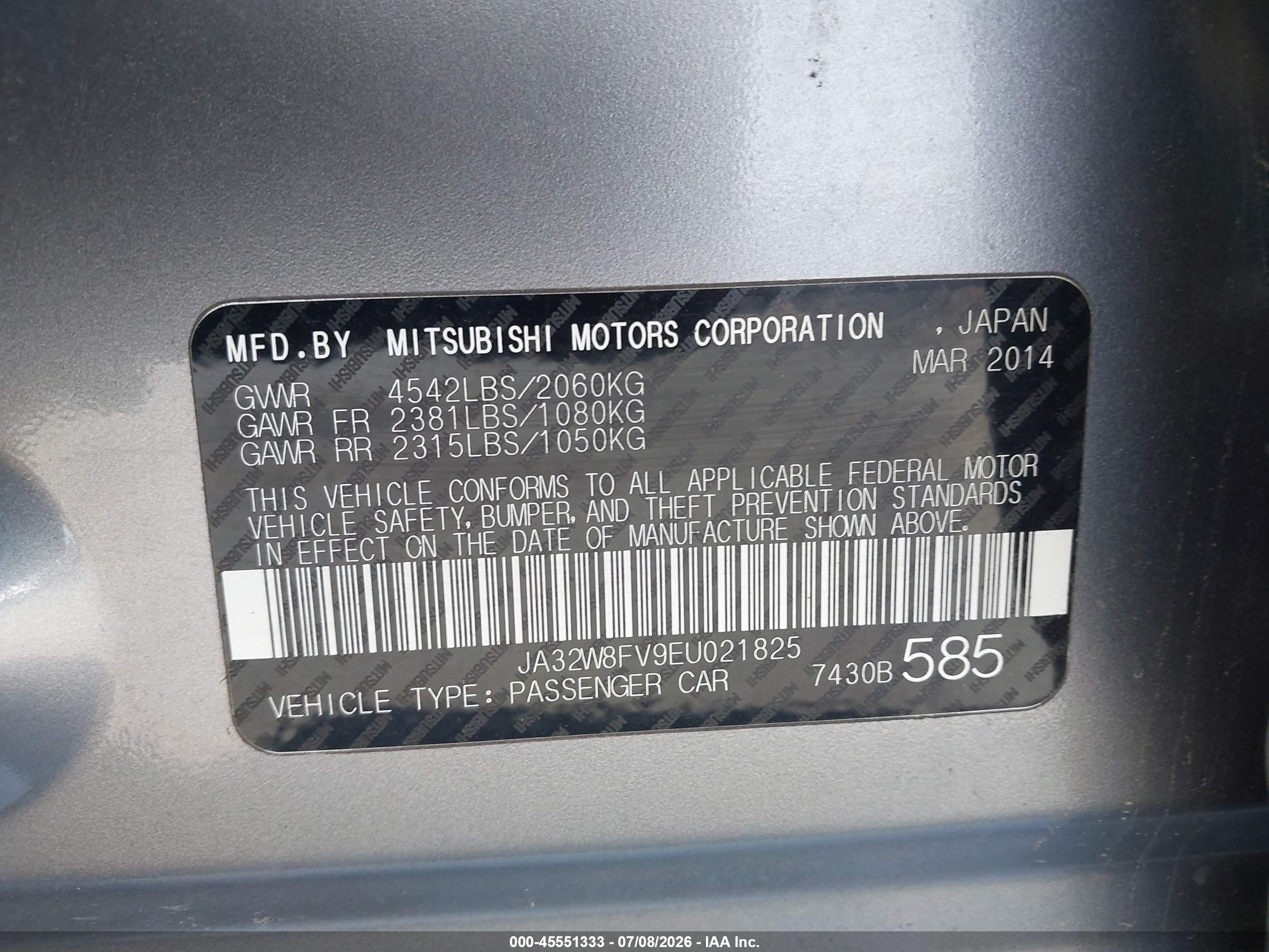 2014 Mitsubishi Lancer Evolution Gsr Silver vin: JA32W8FV9EU021825