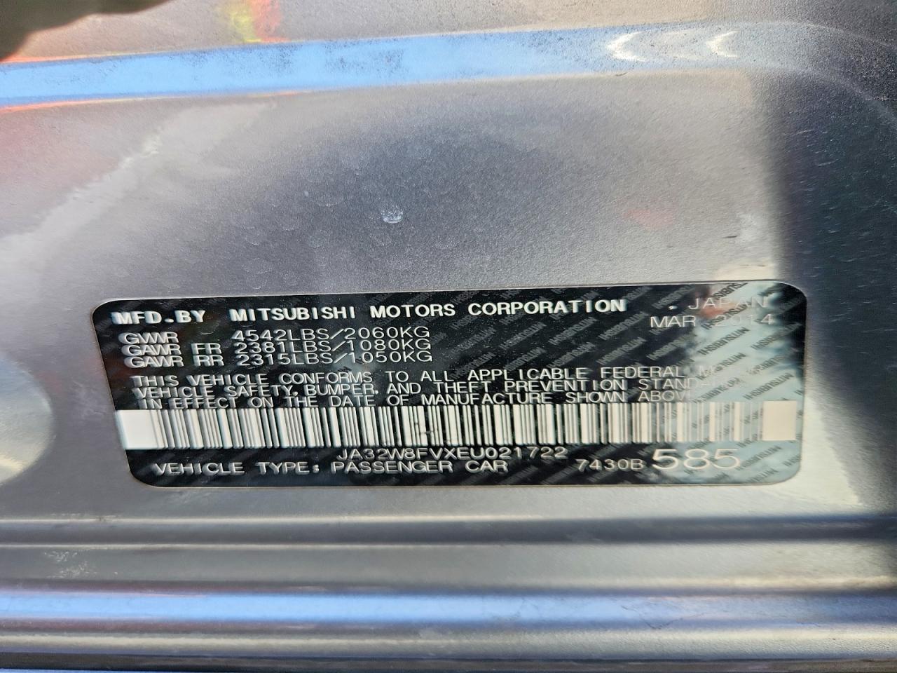 2014 Mitsubishi Lancer Evolution Gsr Silver vin: JA32W8FVXEU021722