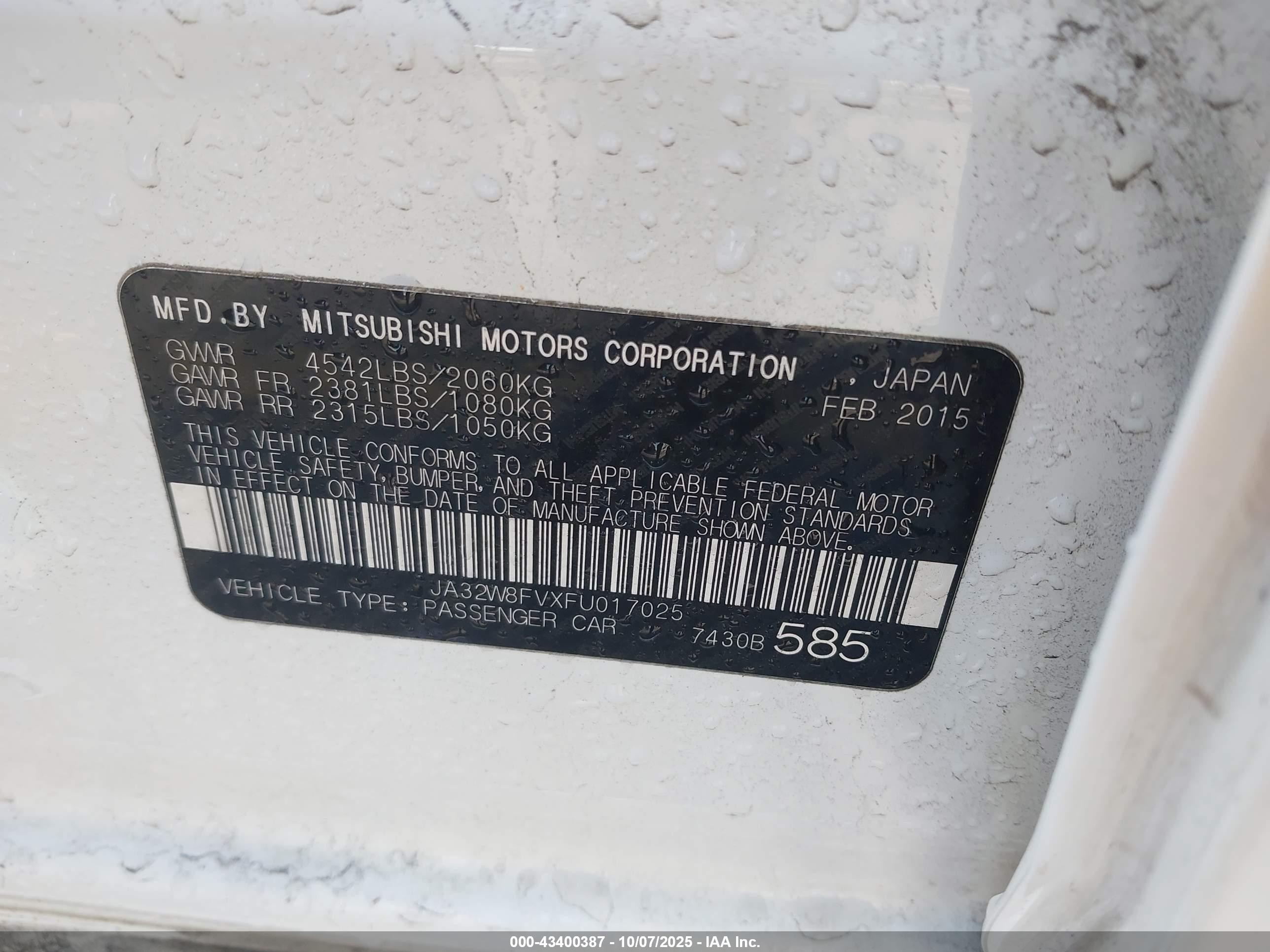 2015 Mitsubishi Lancer Evolution Gsr White vin: JA32W8FVXFU017025