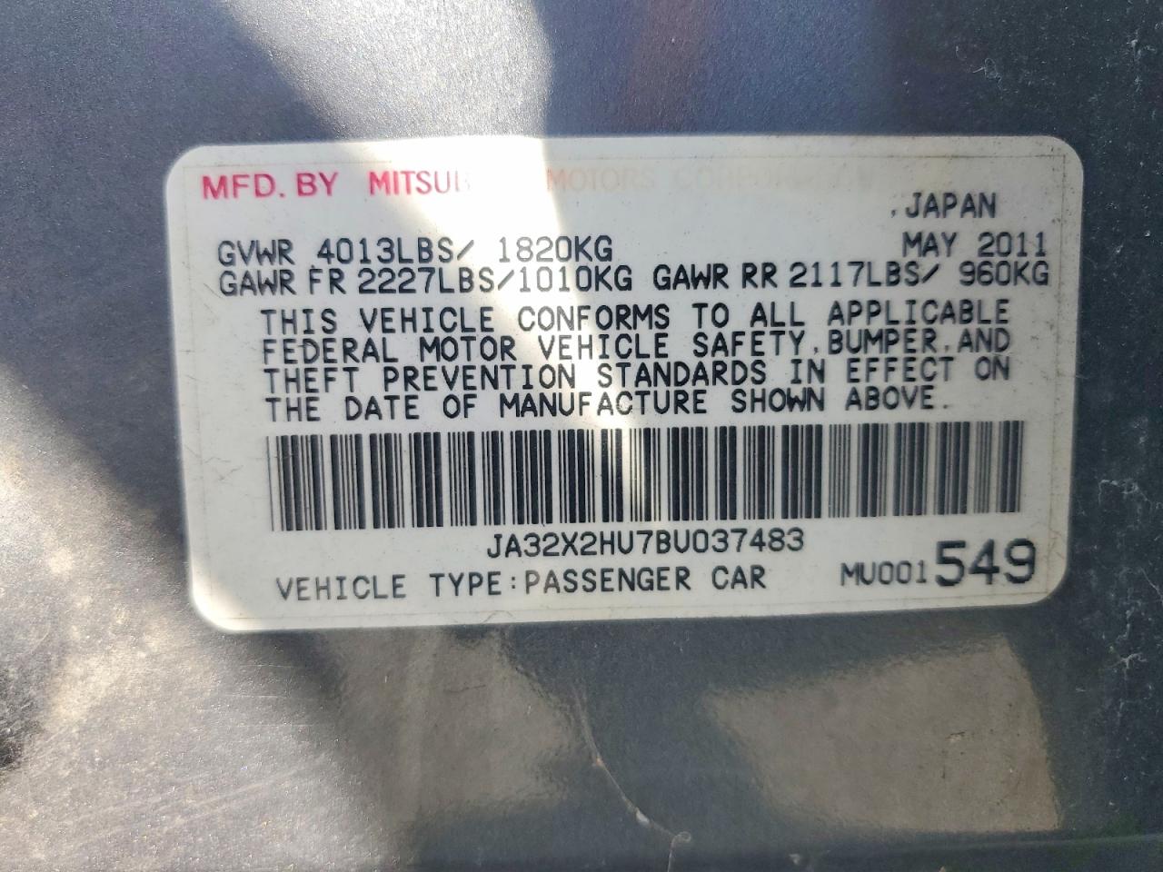 2011 Mitsubishi Lancer Es/es Sport Gray vin: JA32X2HU7BU037483