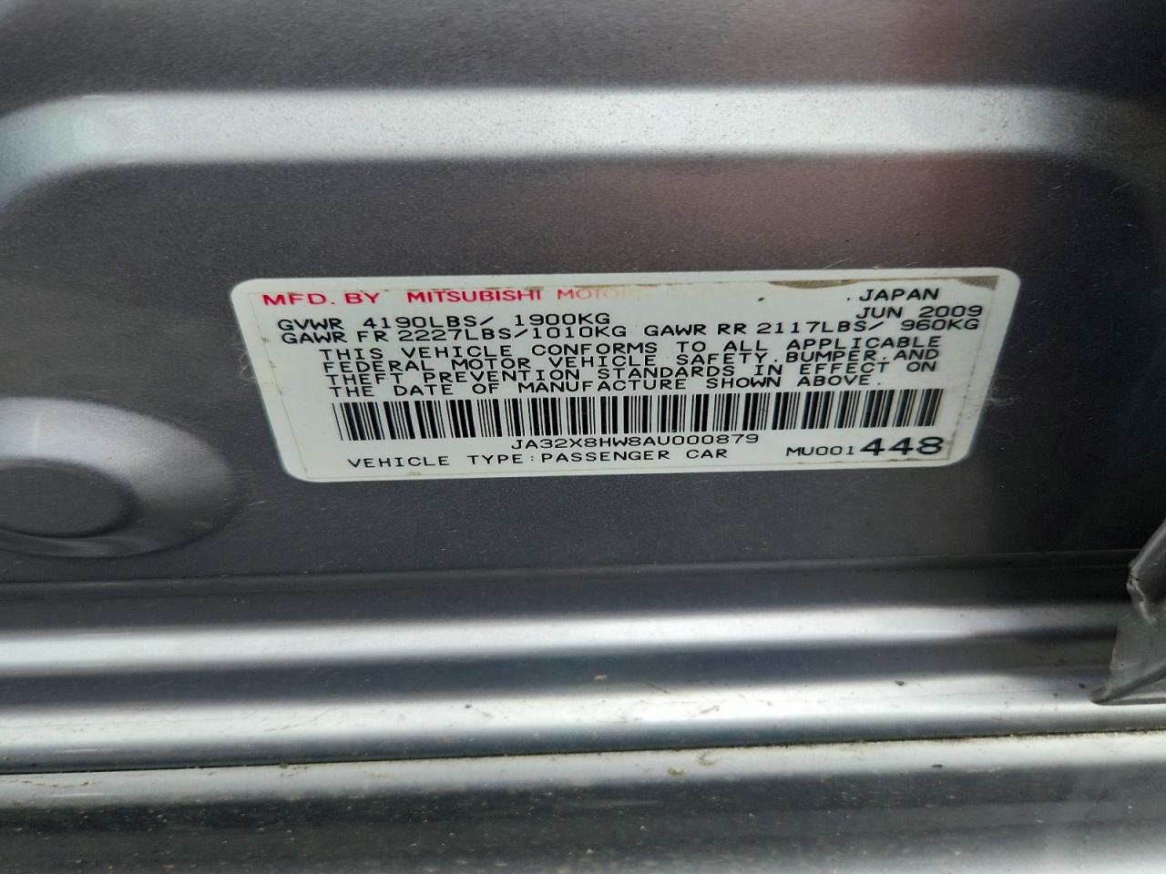 2010 Mitsubishi Lancer Gts Silver vin: JA32X8HW8AU000879