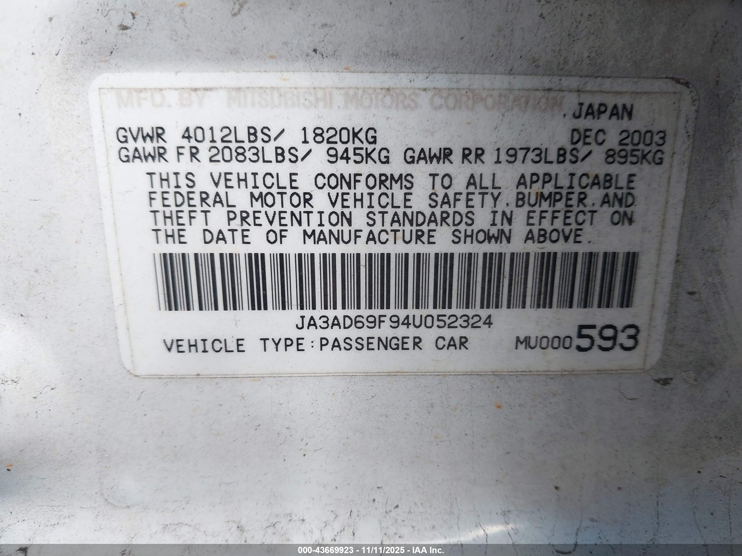 2004 Mitsubishi Lancer Sportback Ralliart White vin: JA3AD69F94U052324