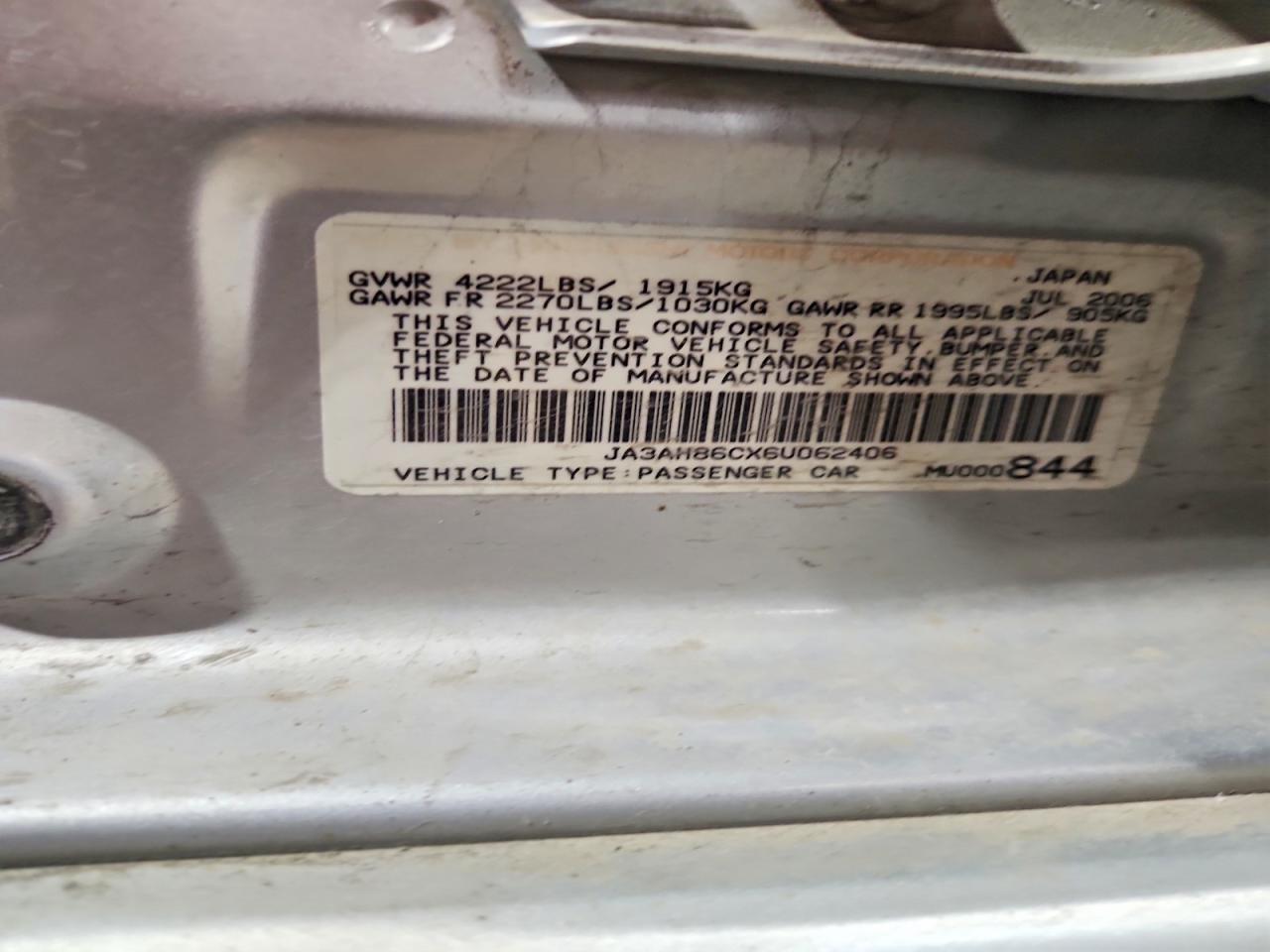 2006 Mitsubishi Lancer Evolution Gray vin: JA3AH86CX6U062406