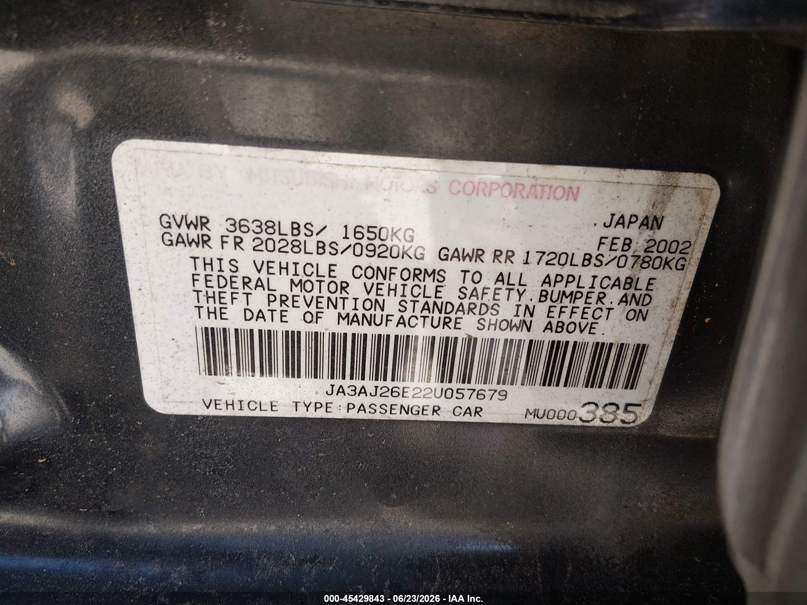 2002 Mitsubishi Lancer Es Gray vin: JA3AJ26E22U057679