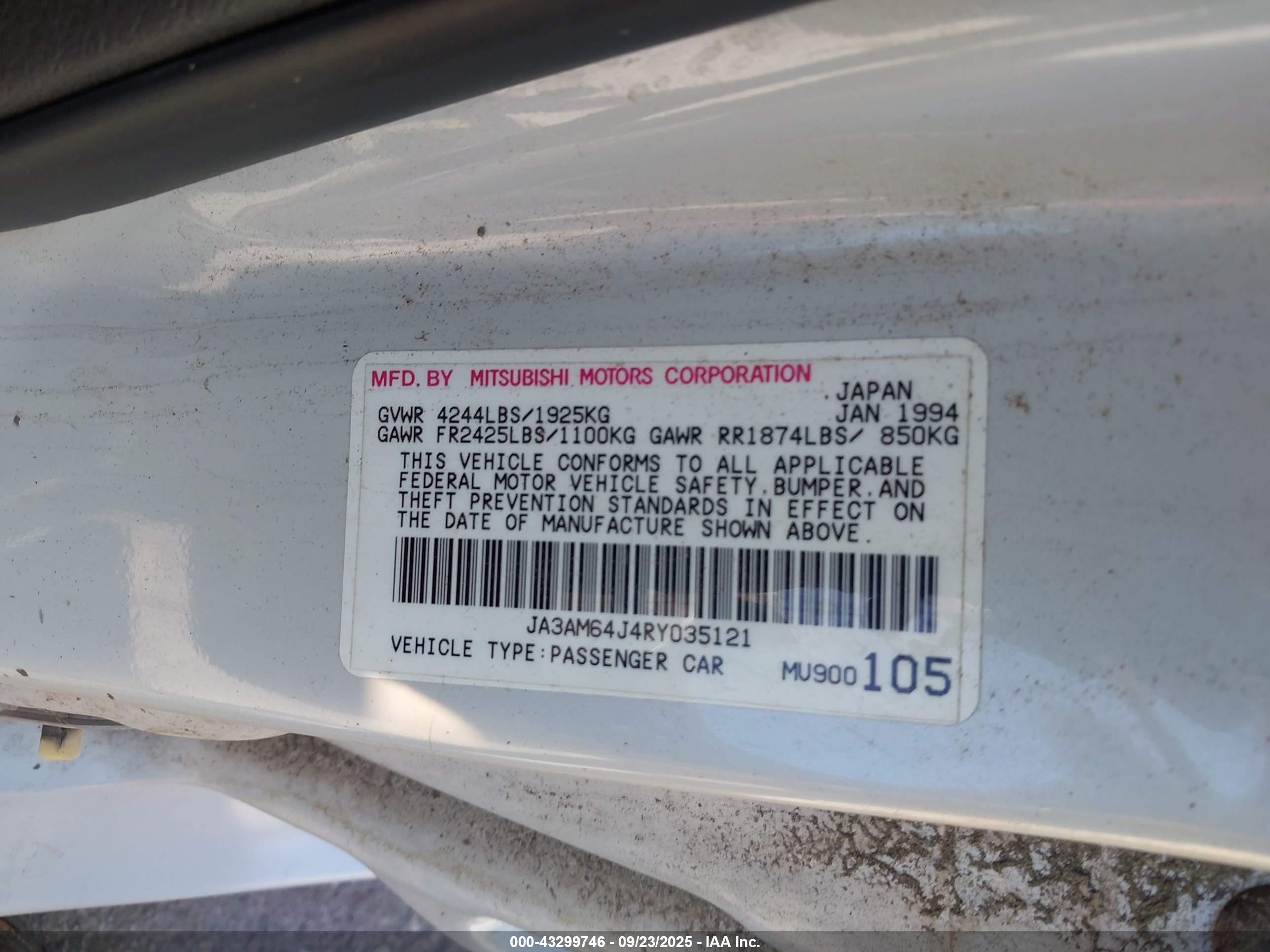 1994 Mitsubishi 3000 Gt Sl White vin: JA3AM64J4RY035121