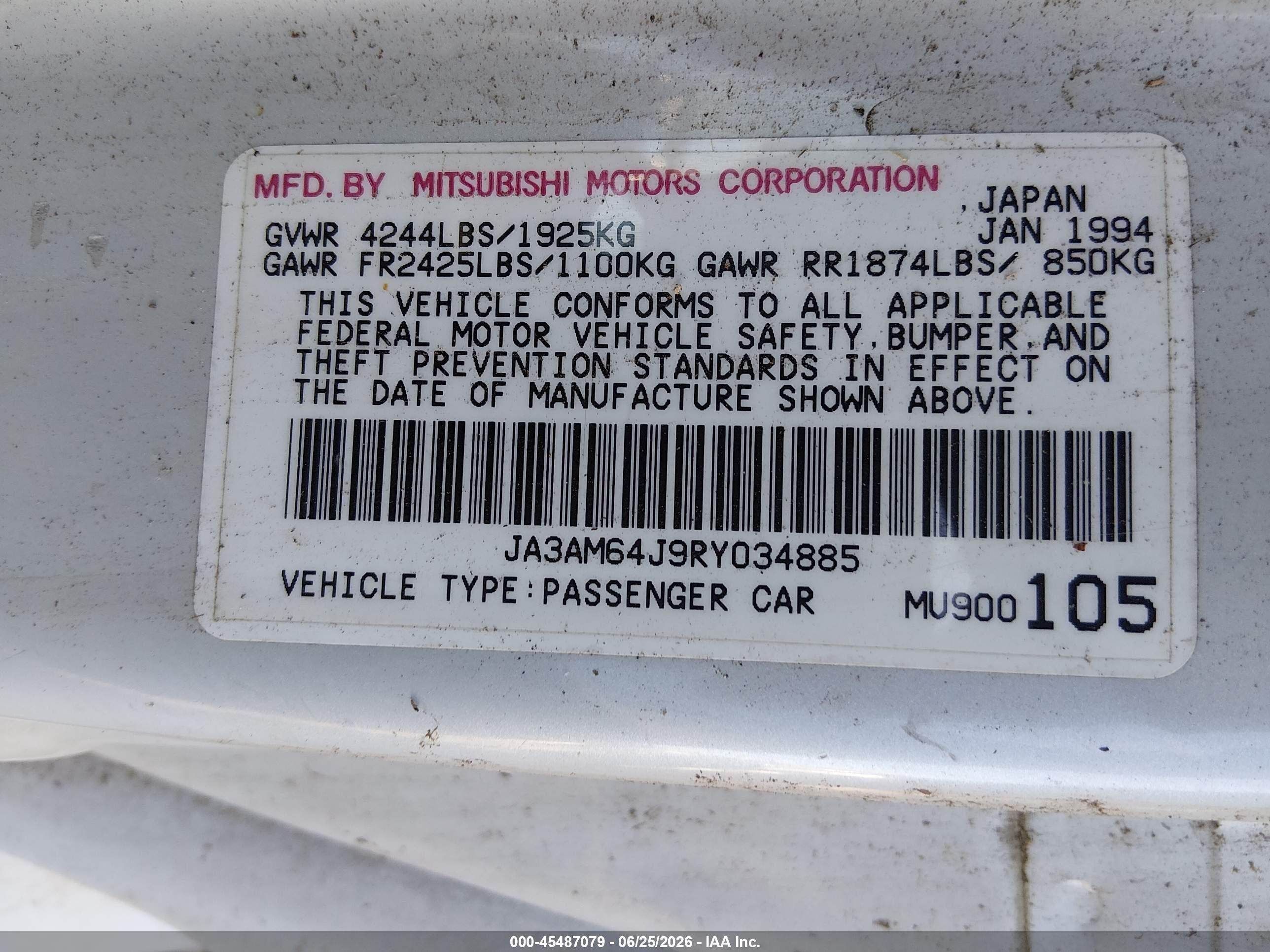 1994 Mitsubishi 3000 Gt Sl White vin: JA3AM64J9RY034885