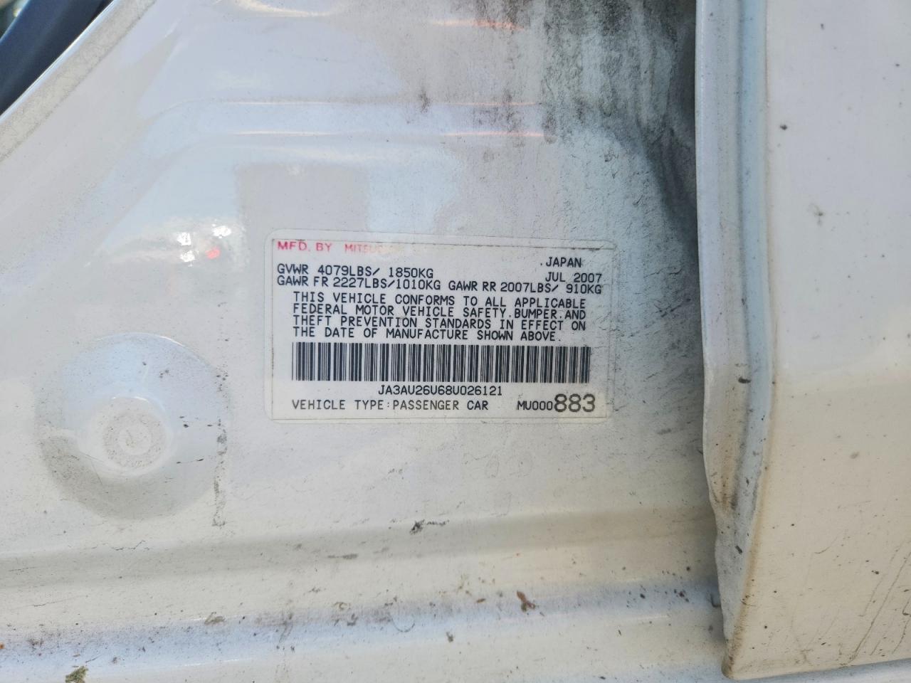 2008 Mitsubishi Lancer Es White vin: JA3AU26U68U026121