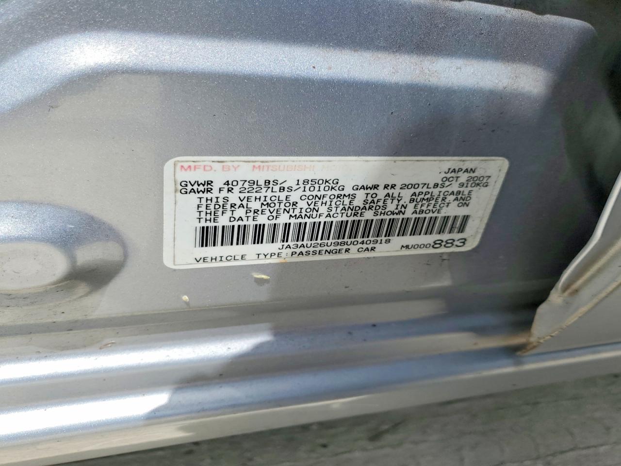2008 Mitsubishi Lancer Es Silver vin: JA3AU26U98U040918