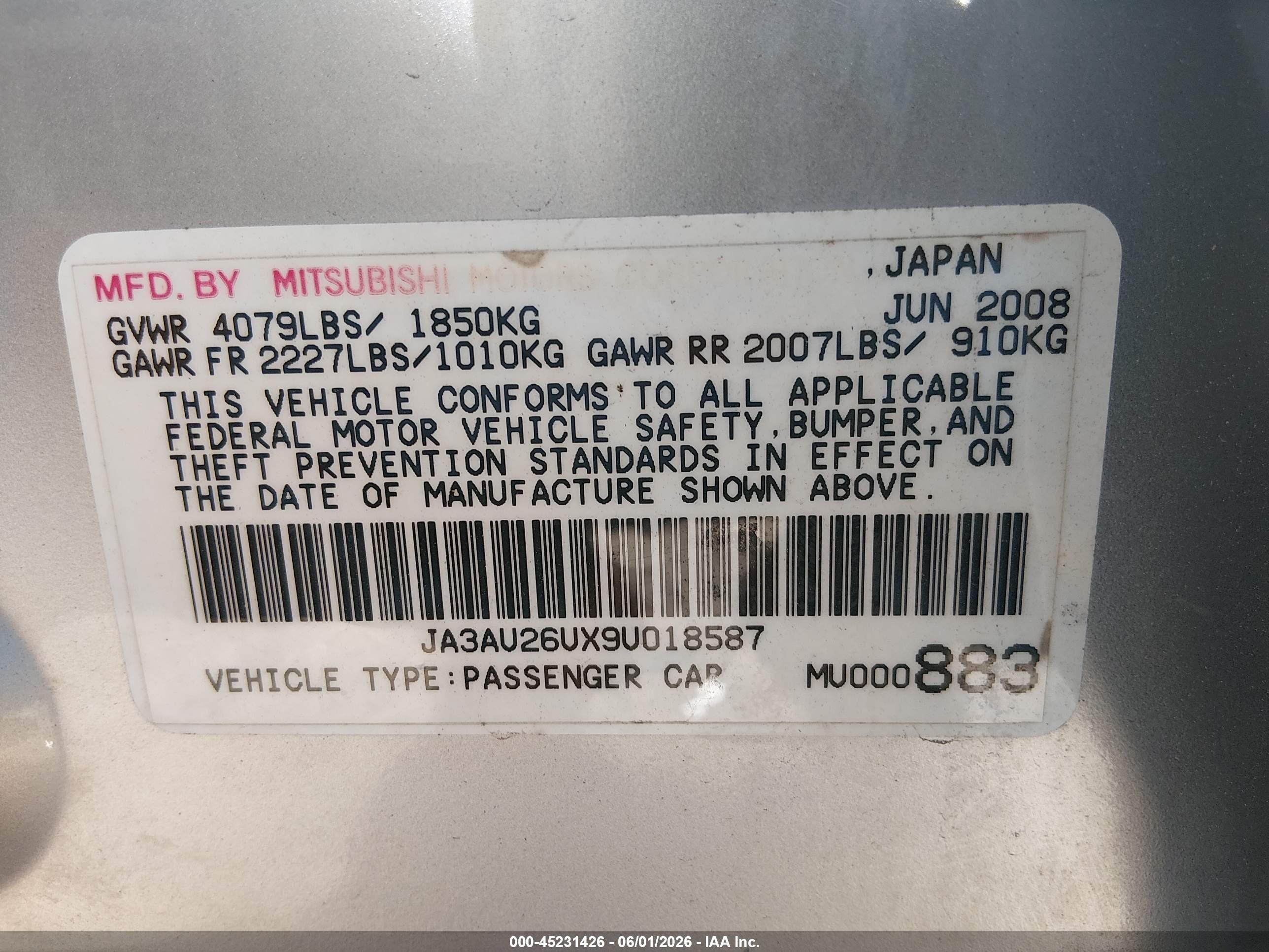 2009 Mitsubishi Lancer Es/es-sport Silver vin: JA3AU26UX9U018587