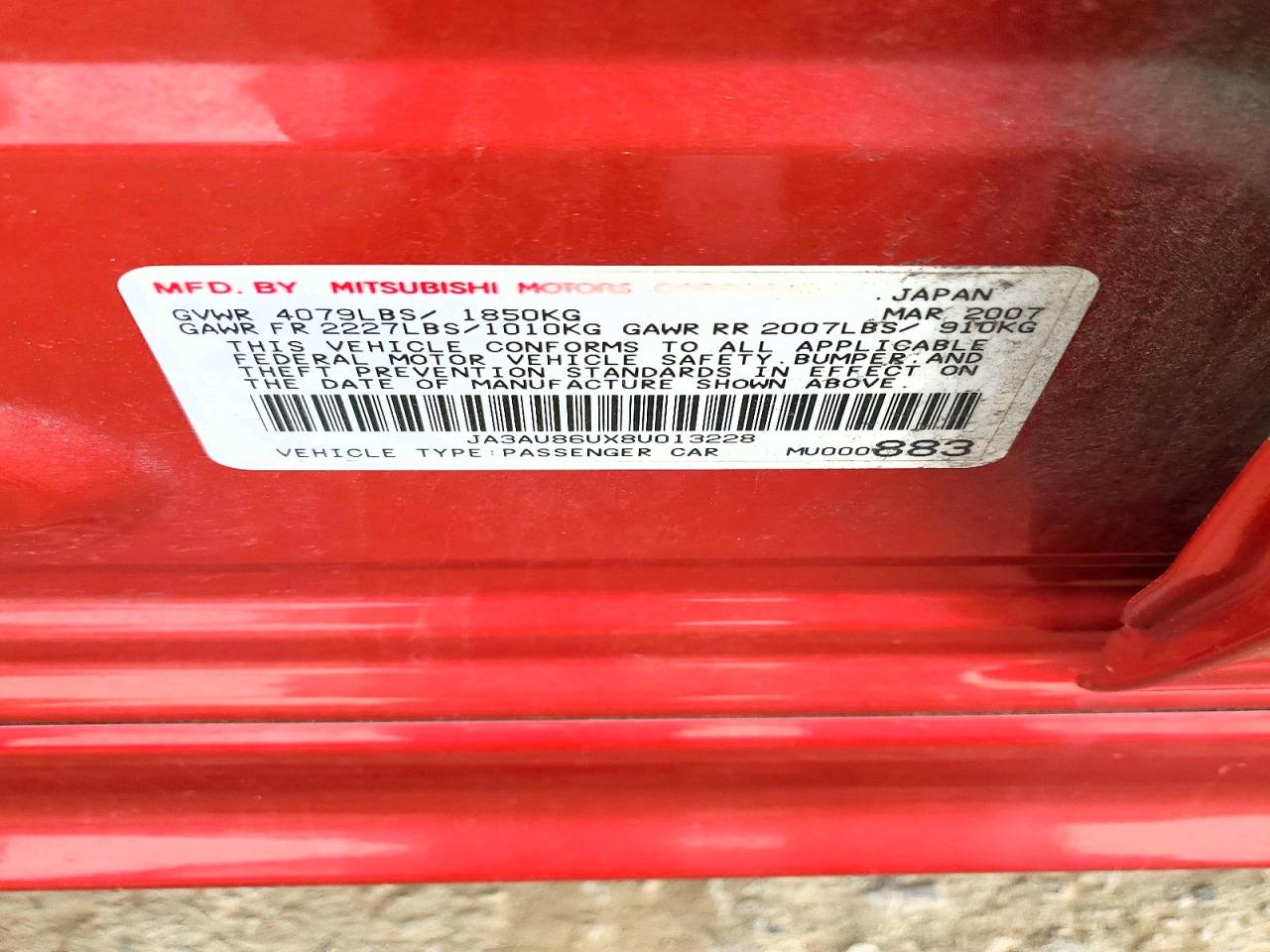 2008 Mitsubishi Lancer Gts Красный vin: JA3AU86UX8U013228