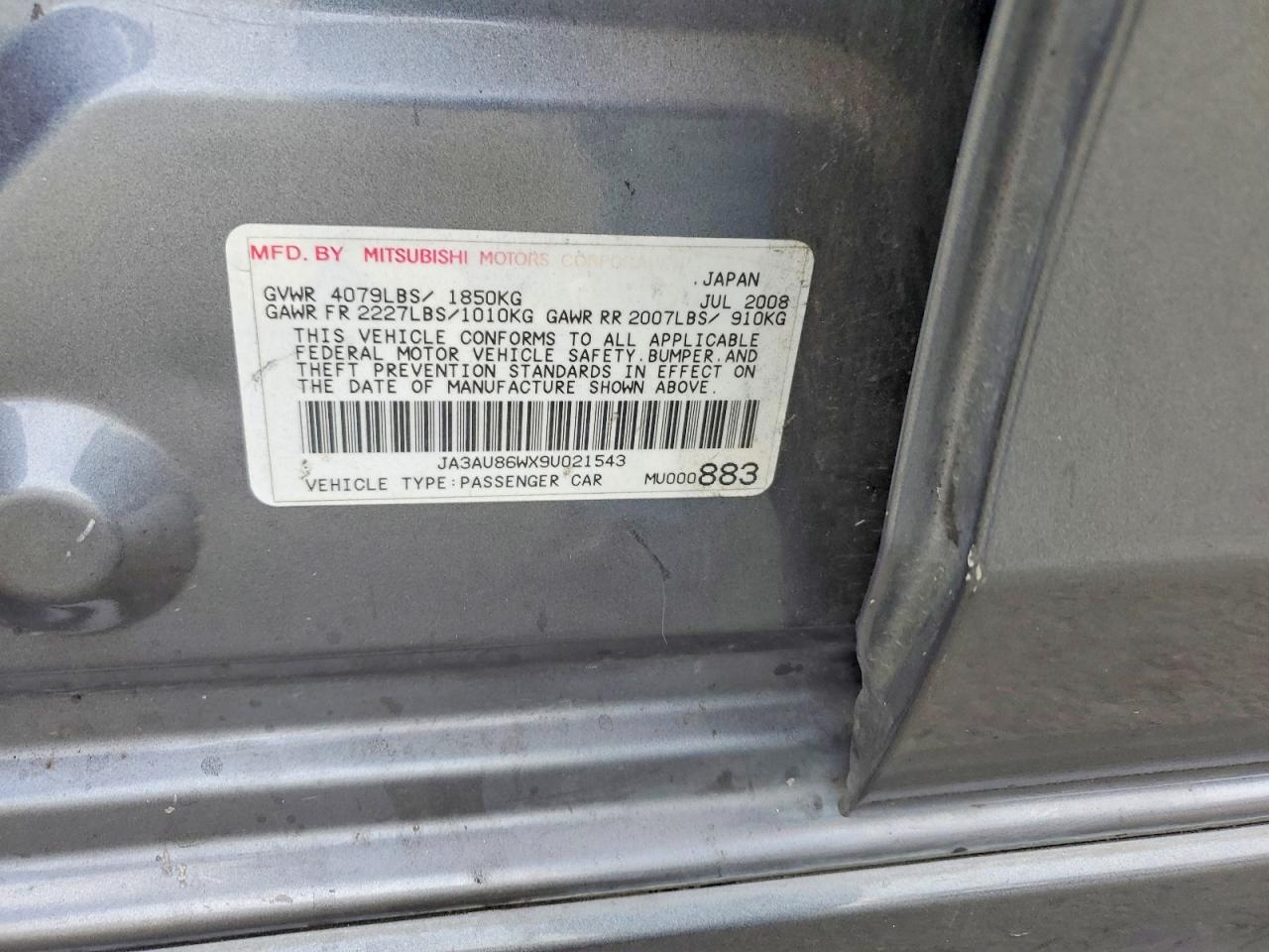 2009 Mitsubishi Lancer Gts Gray vin: JA3AU86WX9U021543