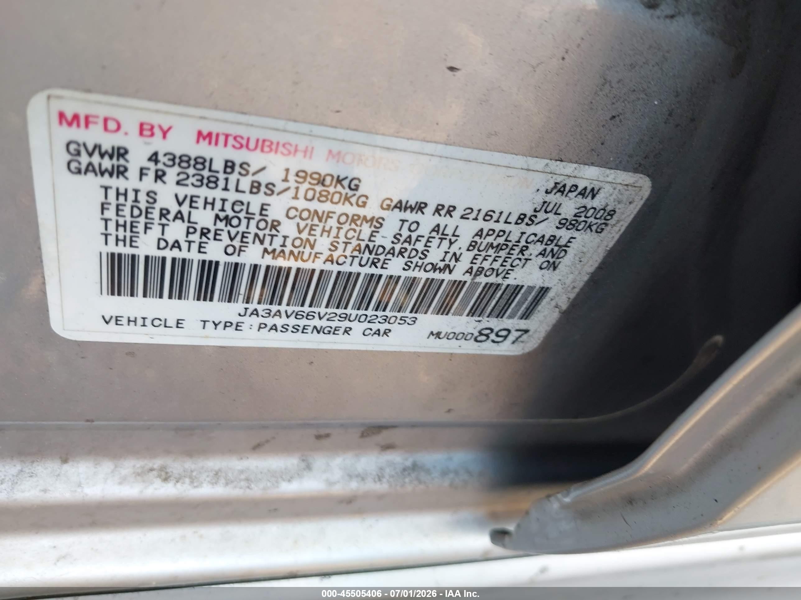 2009 Mitsubishi Lancer Ralliart Silver vin: JA3AV66V29U023053