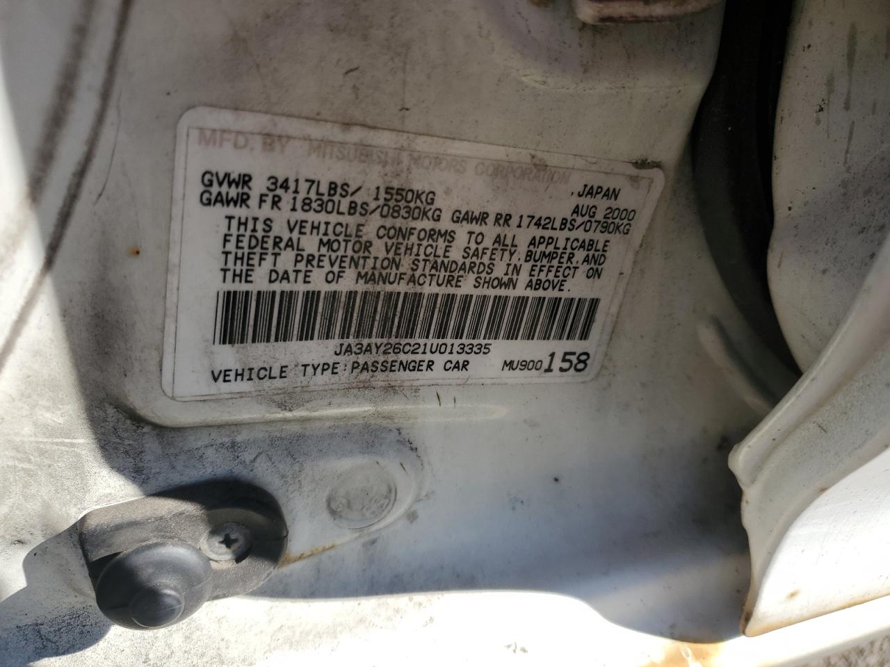 2001 Mitsubishi Mirage Es Белый vin: JA3AY26C21U013335