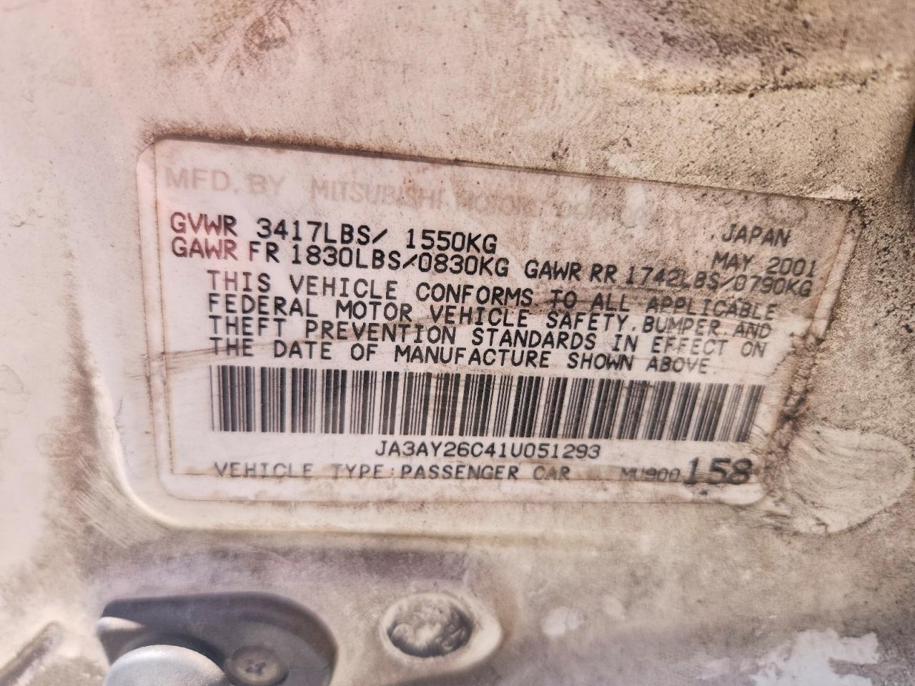 2001 Mitsubishi Mirage Es White vin: JA3AY26C41U051293