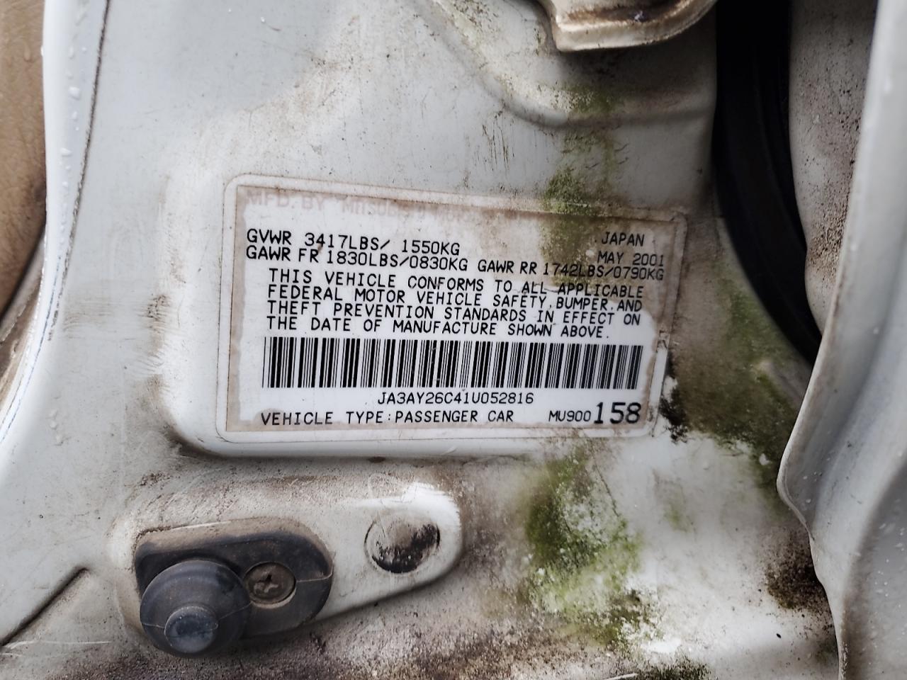 2001 Mitsubishi Mirage Es White vin: JA3AY26C41U052816