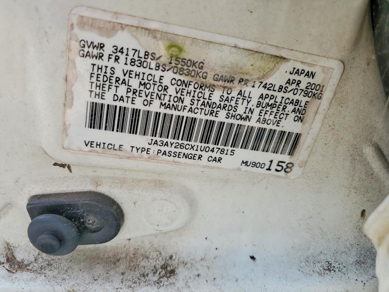 2001 Mitsubishi Mirage Es White vin: JA3AY26CX1U047815