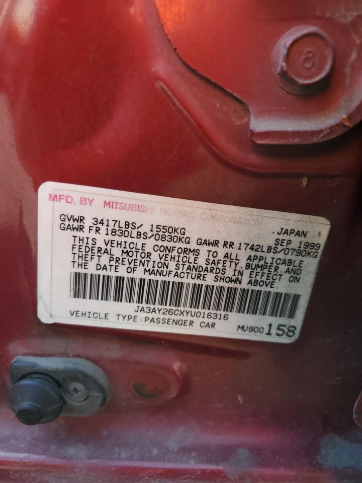 2000 Mitsubishi Mirage De Red vin: JA3AY26CXYU016316