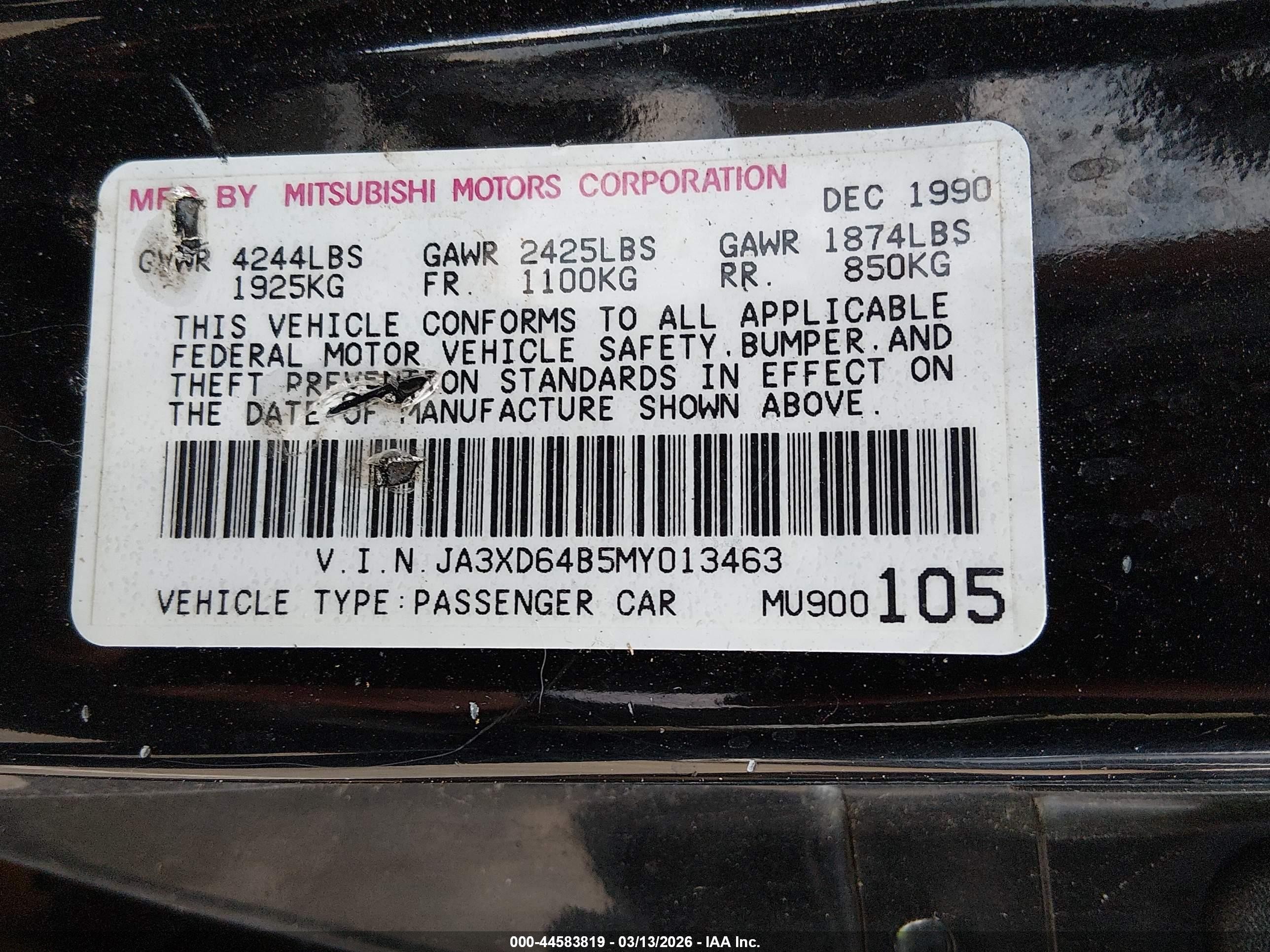 1991 Mitsubishi 3000 Gt Sl Black vin: JA3XD64B5MY013463