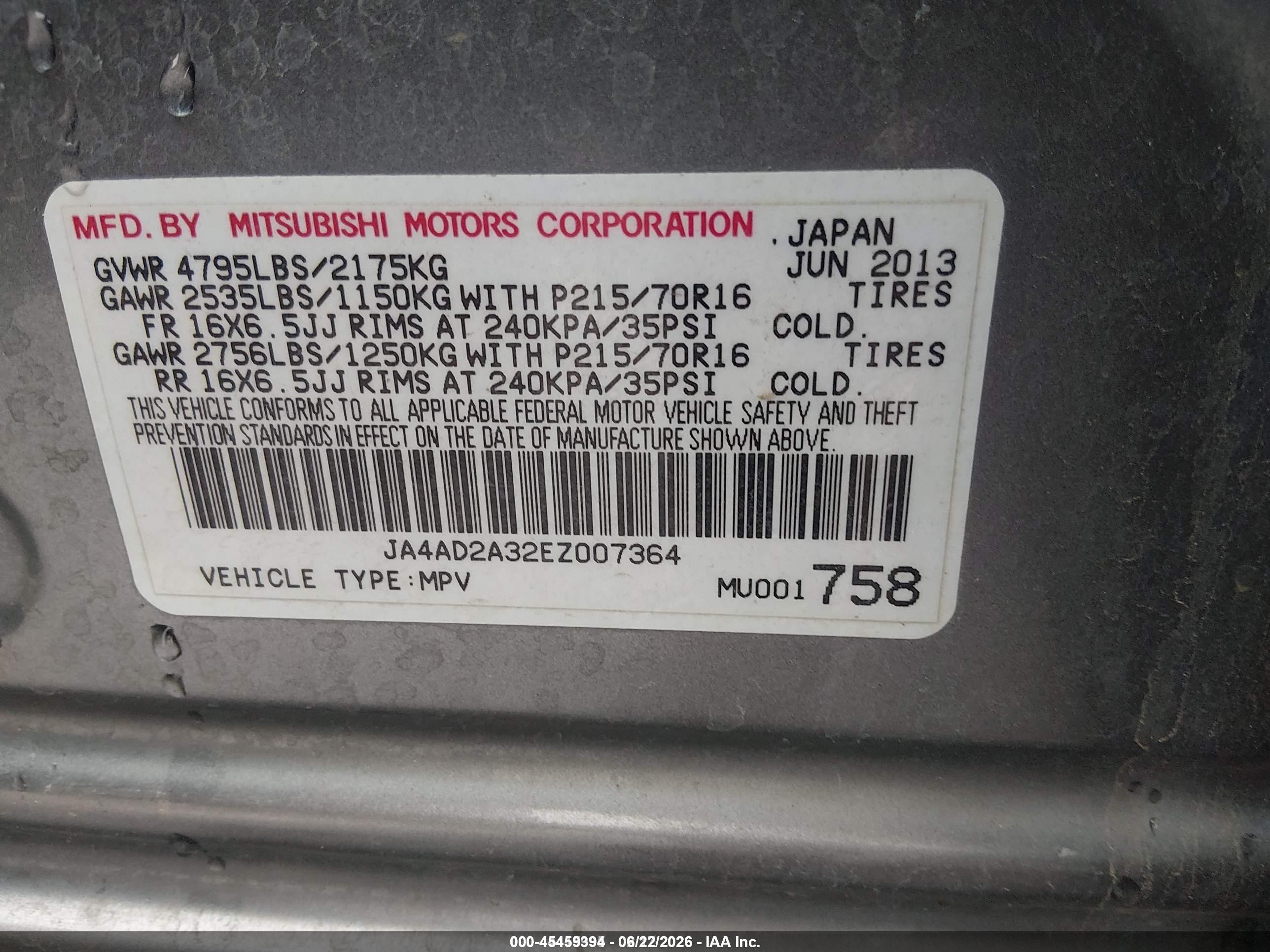 2014 Mitsubishi Outlander Es Silver vin: JA4AD2A32EZ007364