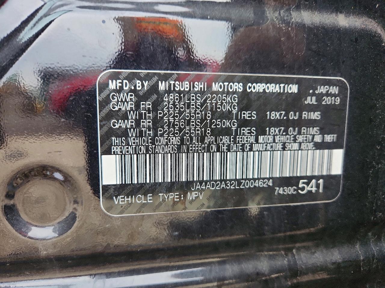 2020 Mitsubishi Outlander Es Black vin: JA4AD2A32LZ004624