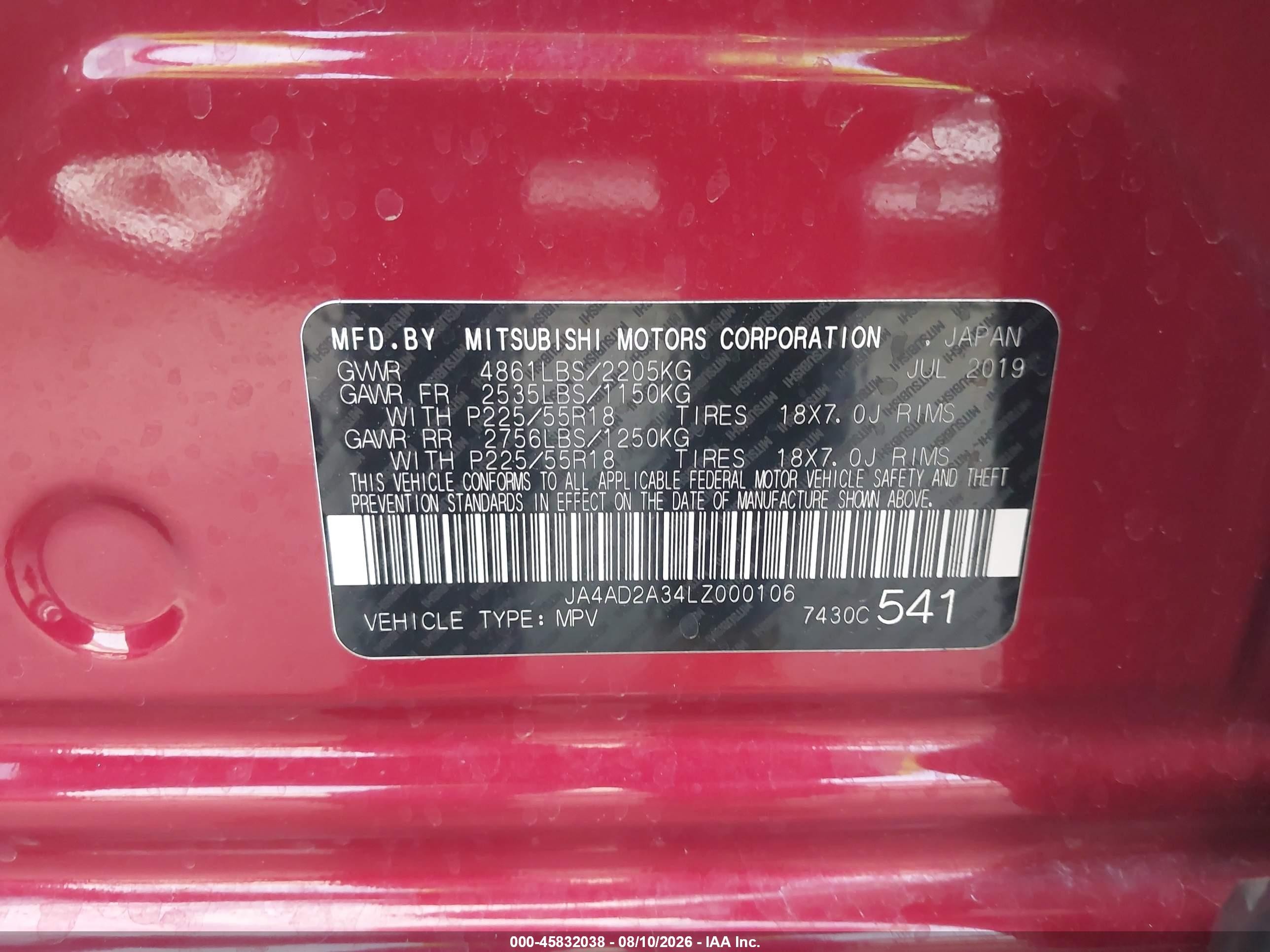 2020 Mitsubishi Outlander Es 2.4 Red vin: JA4AD2A34LZ000106