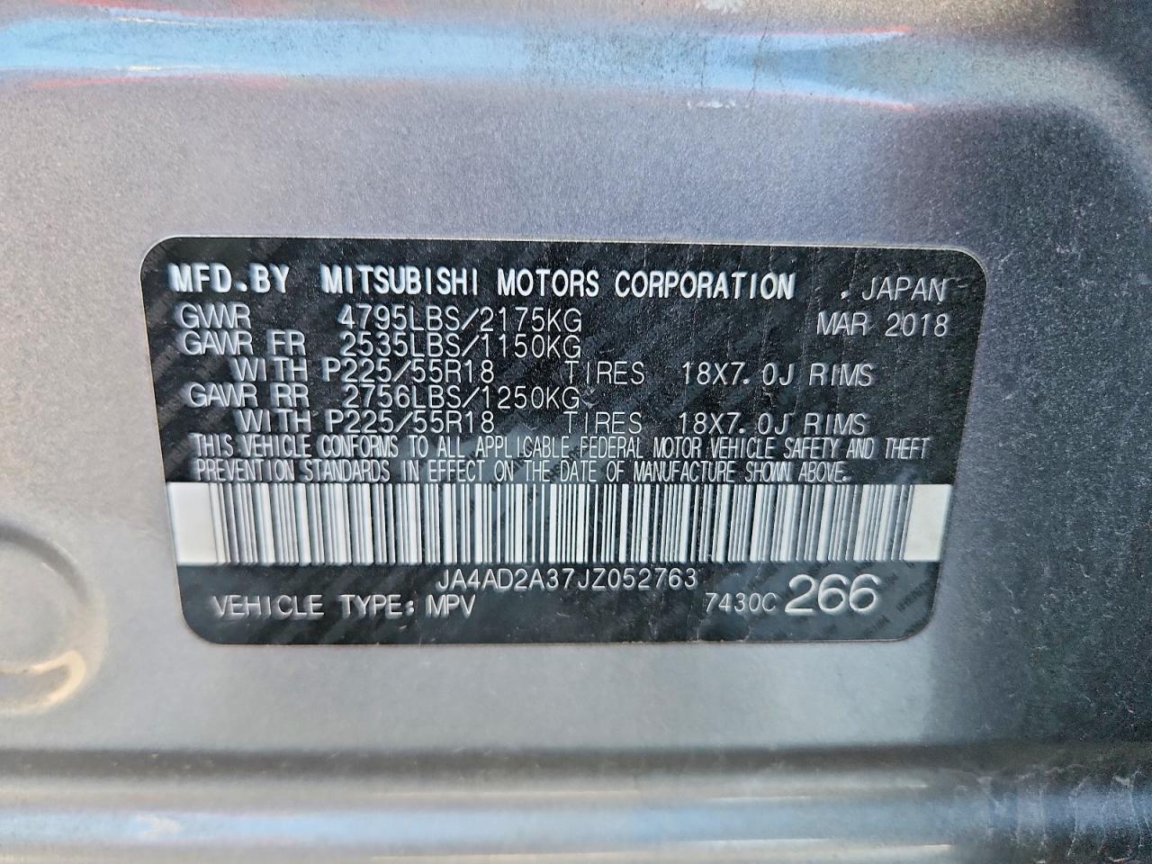 2018 Mitsubishi Outlander Es Gray vin: JA4AD2A37JZ052763