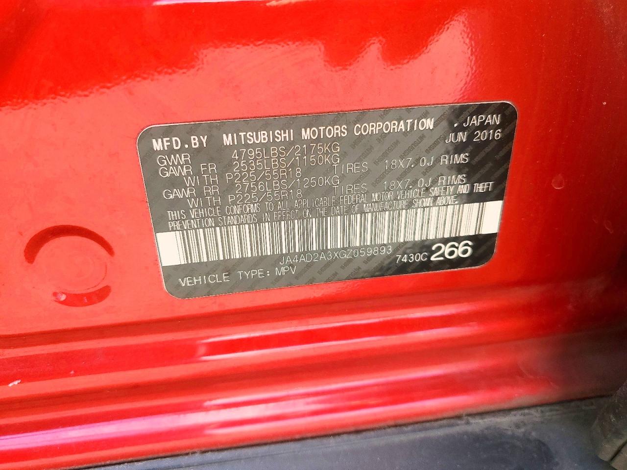2016 Mitsubishi Outlander Es Red vin: JA4AD2A3XGZ059893