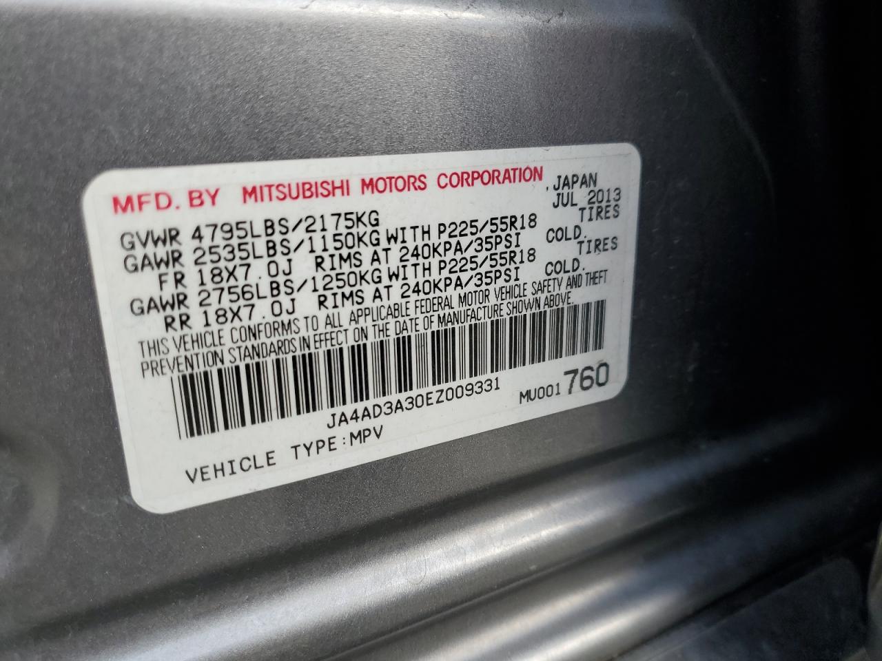 2014 Mitsubishi Outlander Se Gray vin: JA4AD3A30EZ009331