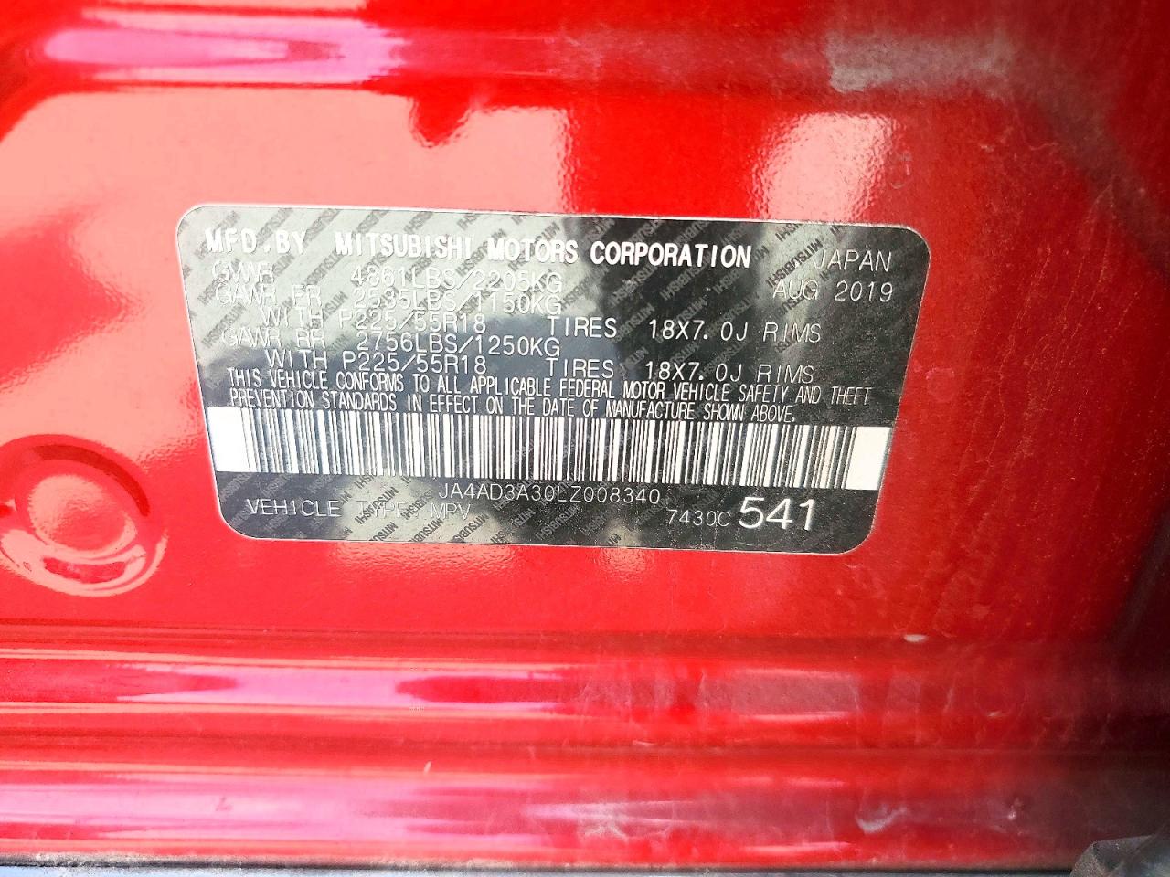 2020 Mitsubishi Outlander Se Red vin: JA4AD3A30LZ008340