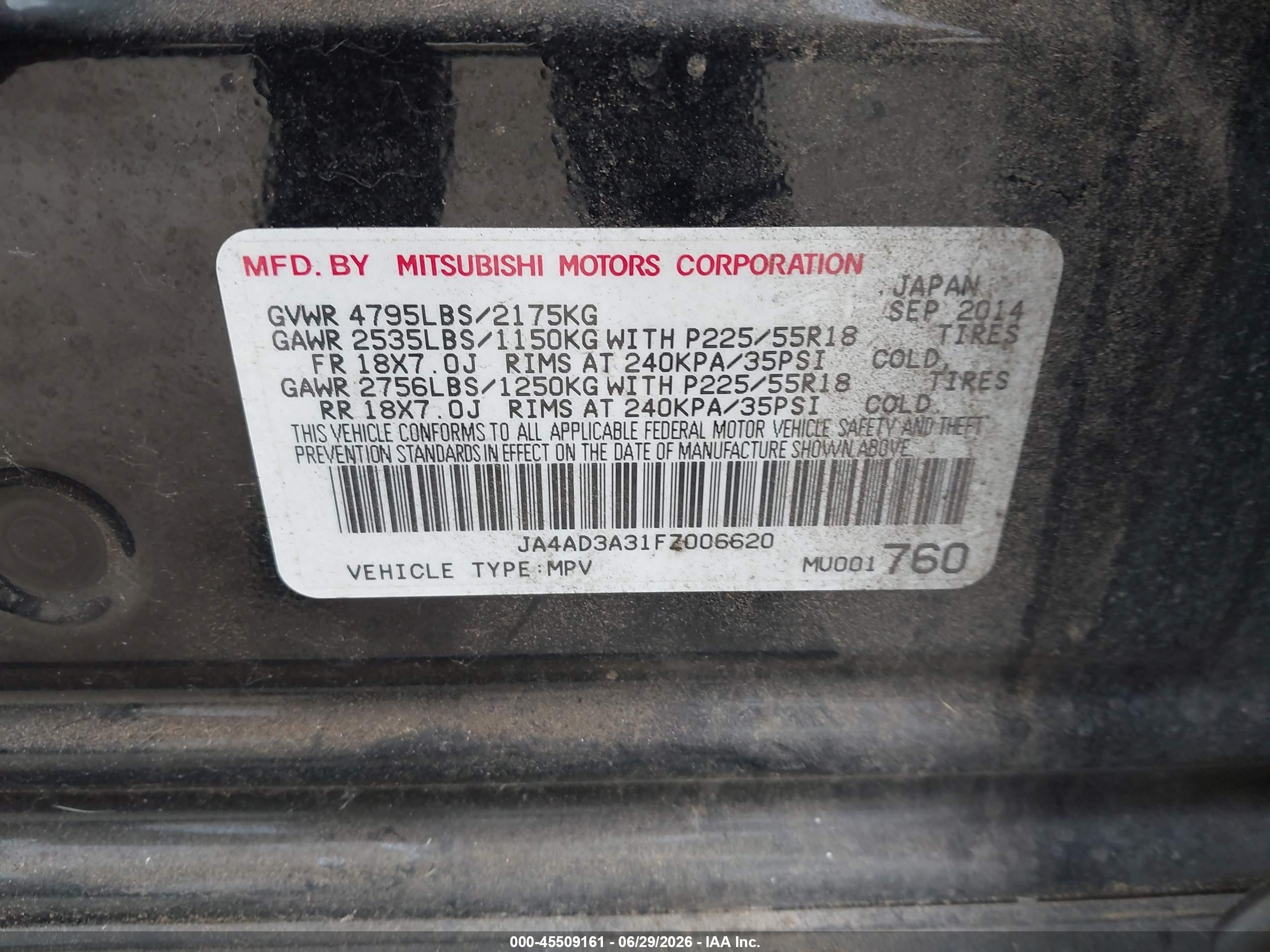 2015 Mitsubishi Outlander Se Black vin: JA4AD3A31FZ006620