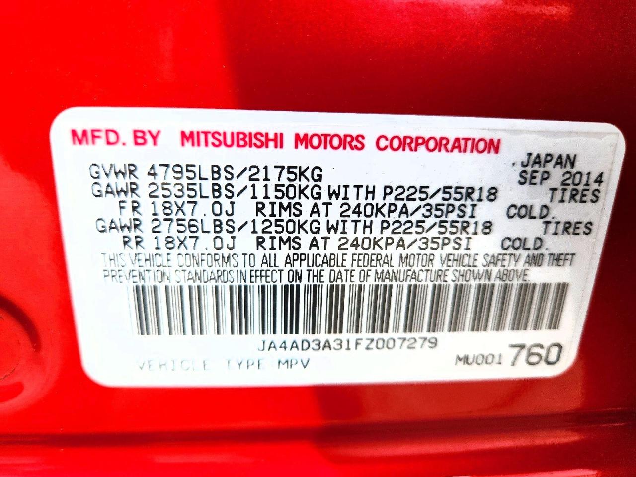 2015 Mitsubishi Outlander Se Red vin: JA4AD3A31FZ007279