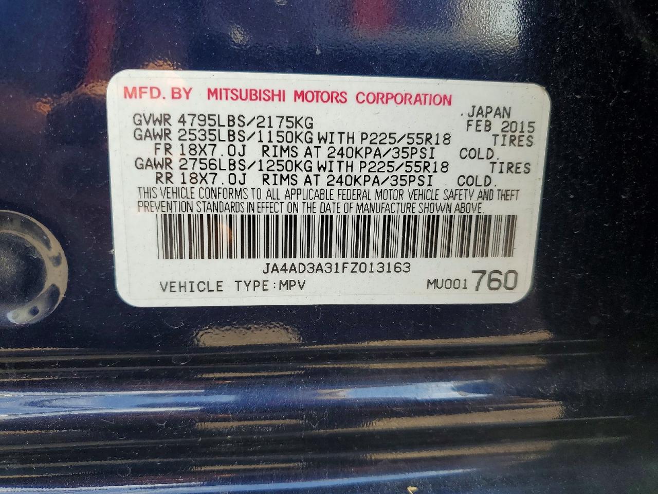 2015 Mitsubishi Outlander Se Blue vin: JA4AD3A31FZ013163