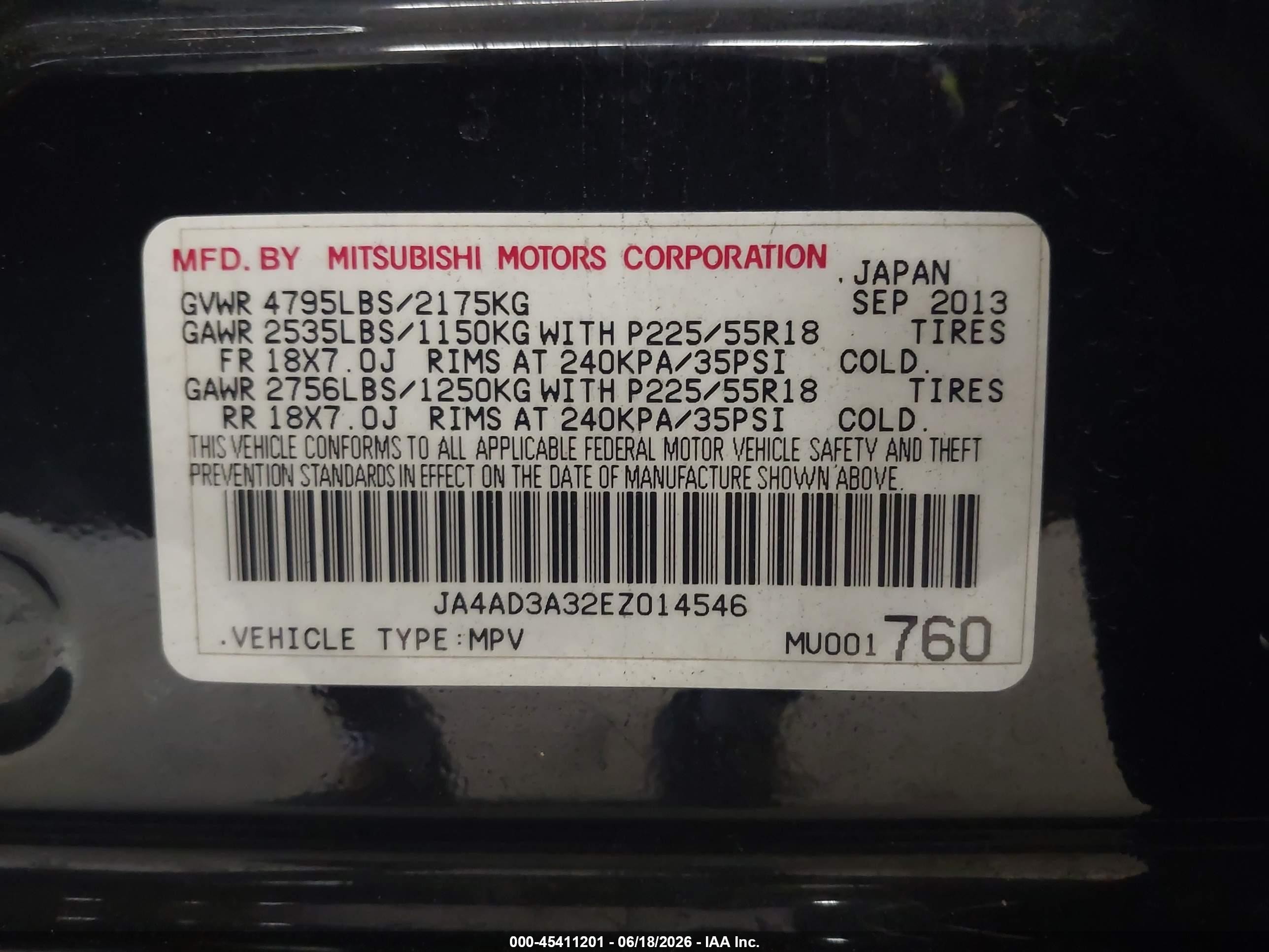2014 Mitsubishi Outlander Se Black vin: JA4AD3A32EZ014546