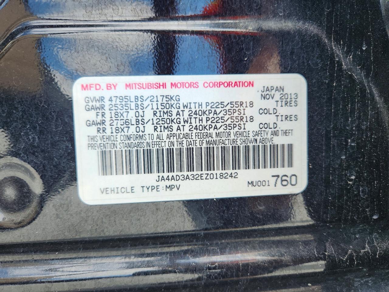 2014 Mitsubishi Outlander Se Black vin: JA4AD3A32EZ018242