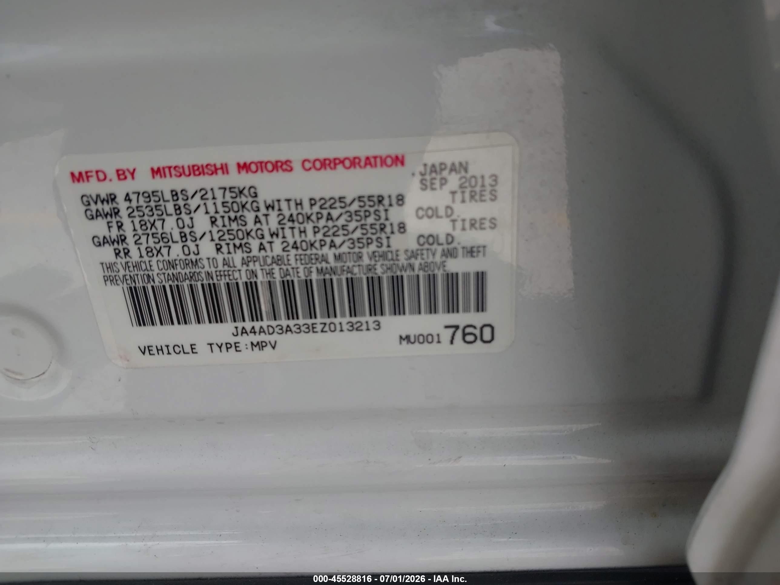 2014 Mitsubishi Outlander Se White vin: JA4AD3A33EZ013213