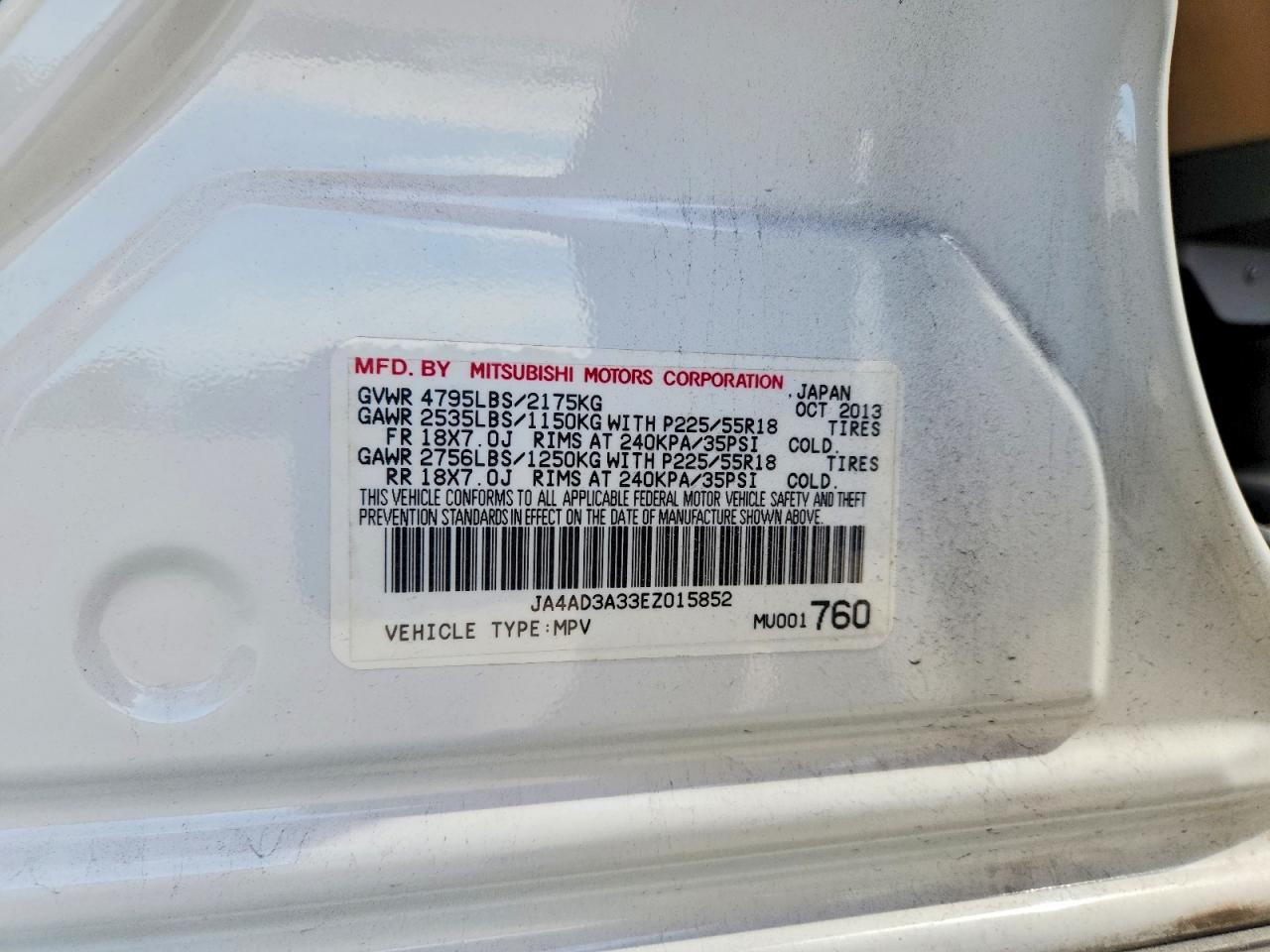 2014 Mitsubishi Outlander Se White vin: JA4AD3A33EZ015852