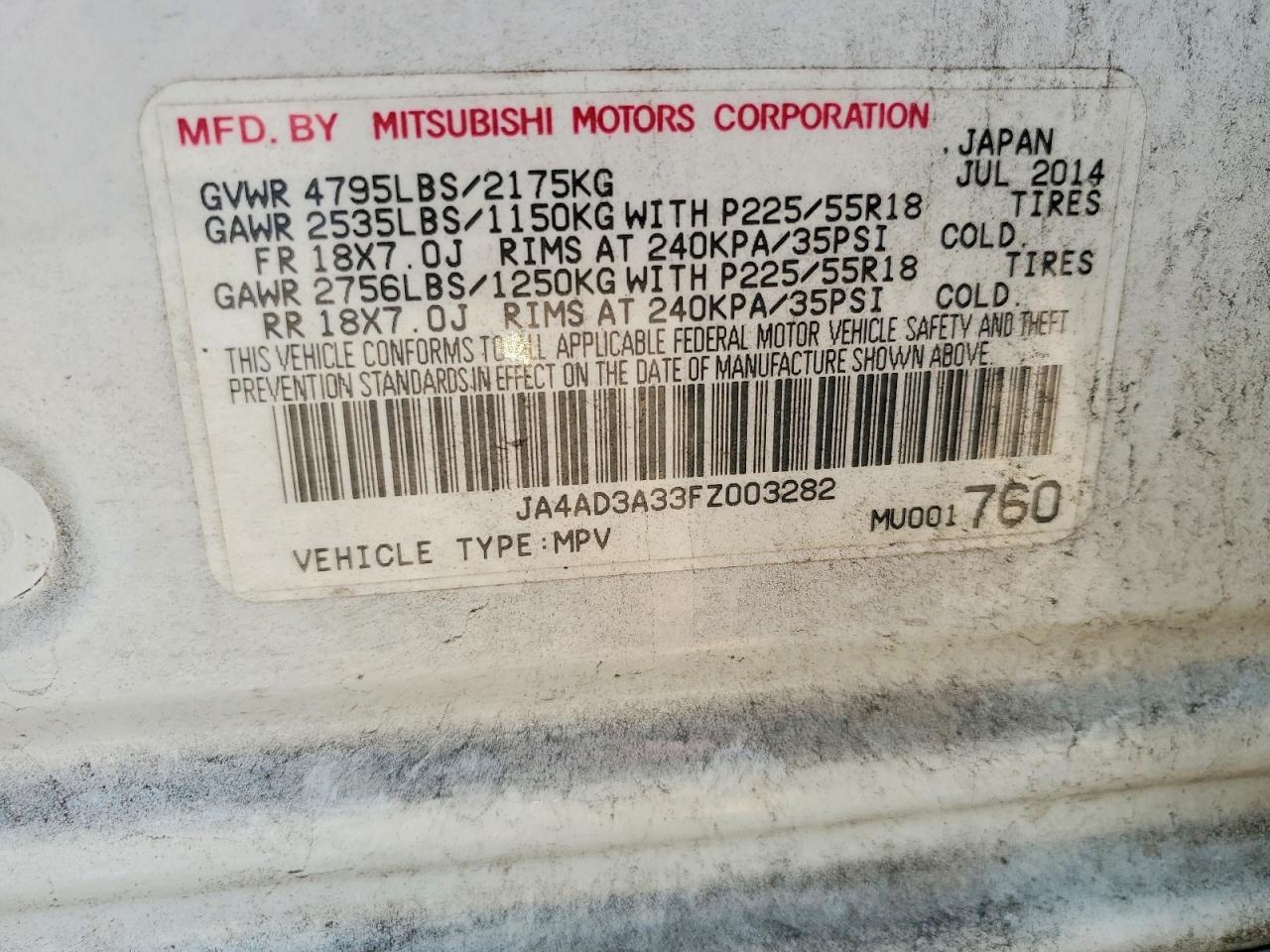 2015 Mitsubishi Outlander Se White vin: JA4AD3A33FZ003282