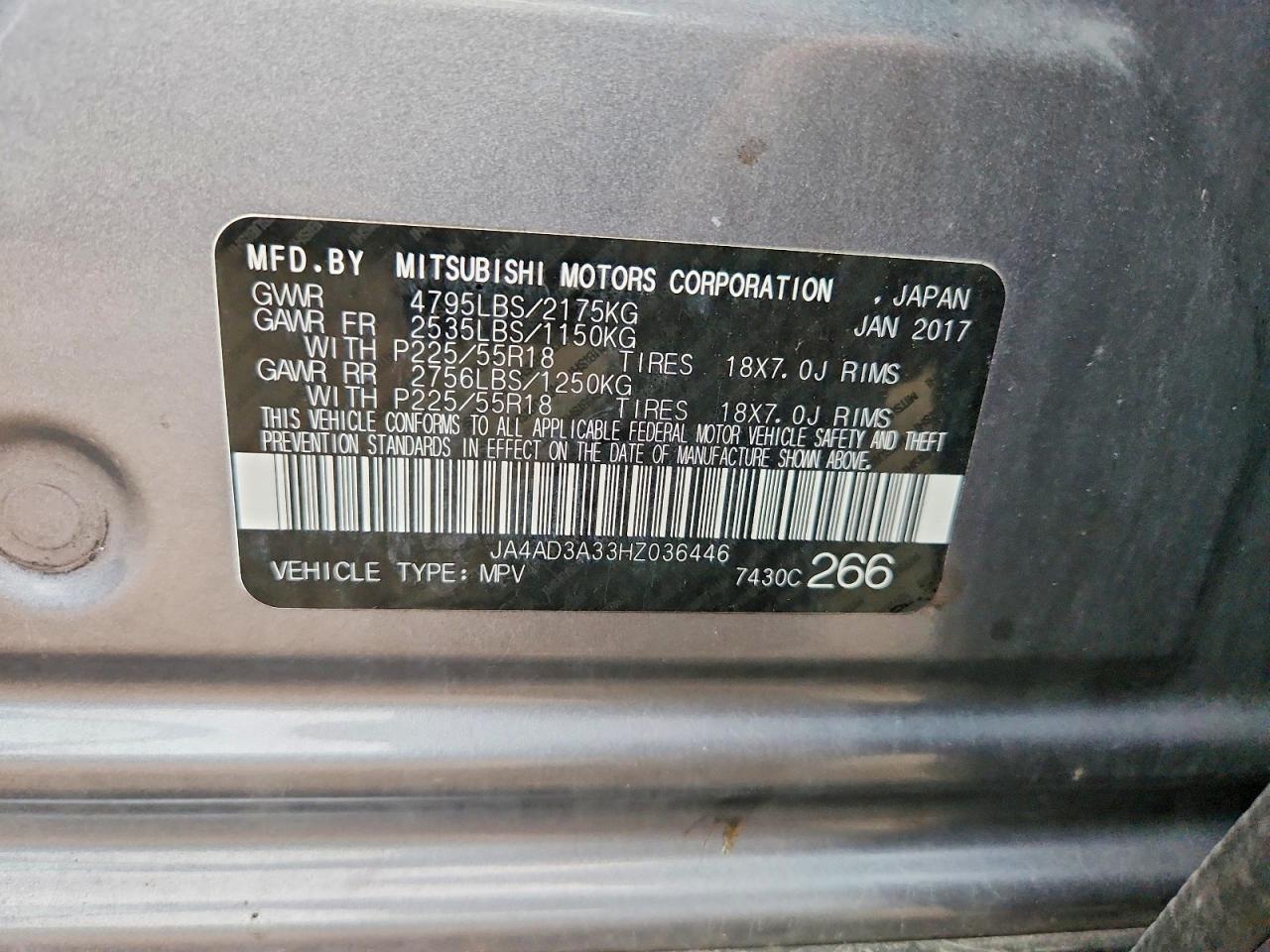 2017 Mitsubishi Outlander Se Gray vin: JA4AD3A33HZ036446