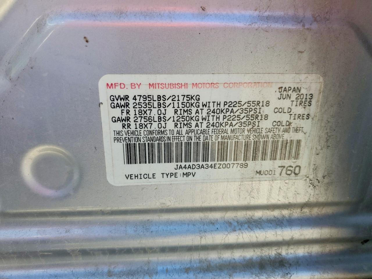 2014 Mitsubishi Outlander Se Gray vin: JA4AD3A34EZ007789
