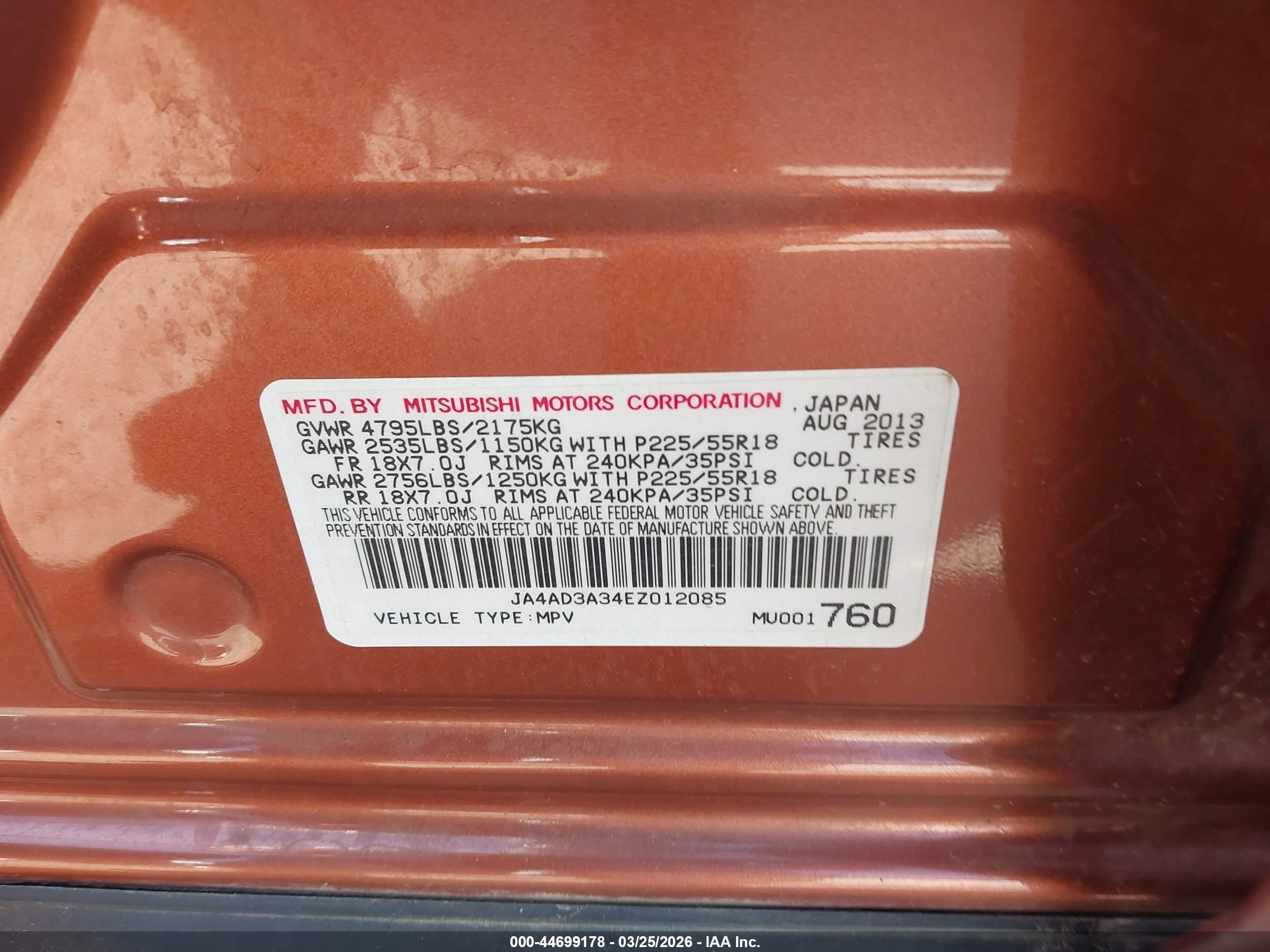 2014 Mitsubishi Outlander Se Orange vin: JA4AD3A34EZ012085