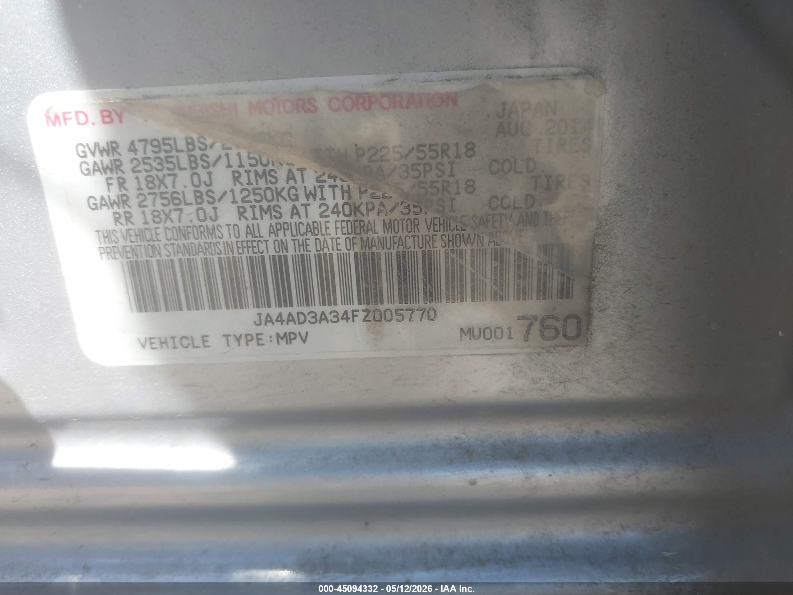2015 Mitsubishi Outlander Se Silver vin: JA4AD3A34FZ005770