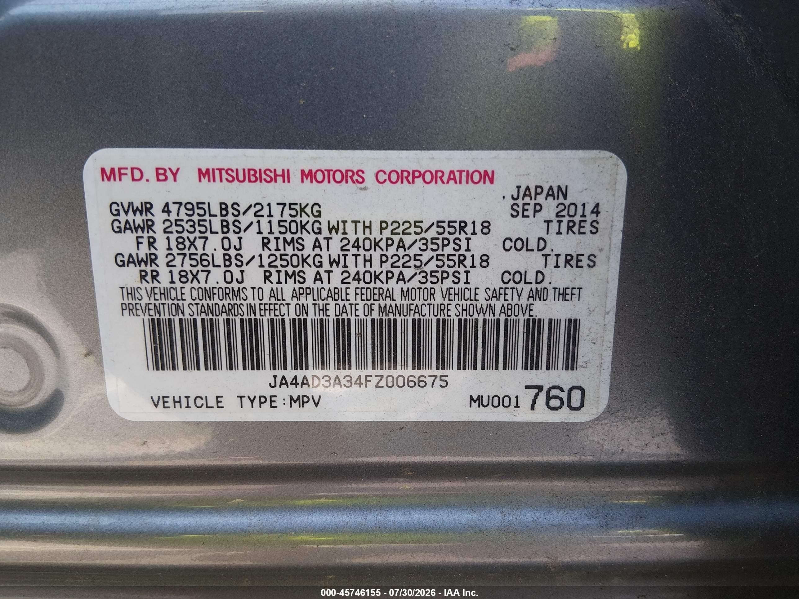 2015 Mitsubishi Outlander Se Silver vin: JA4AD3A34FZ006675